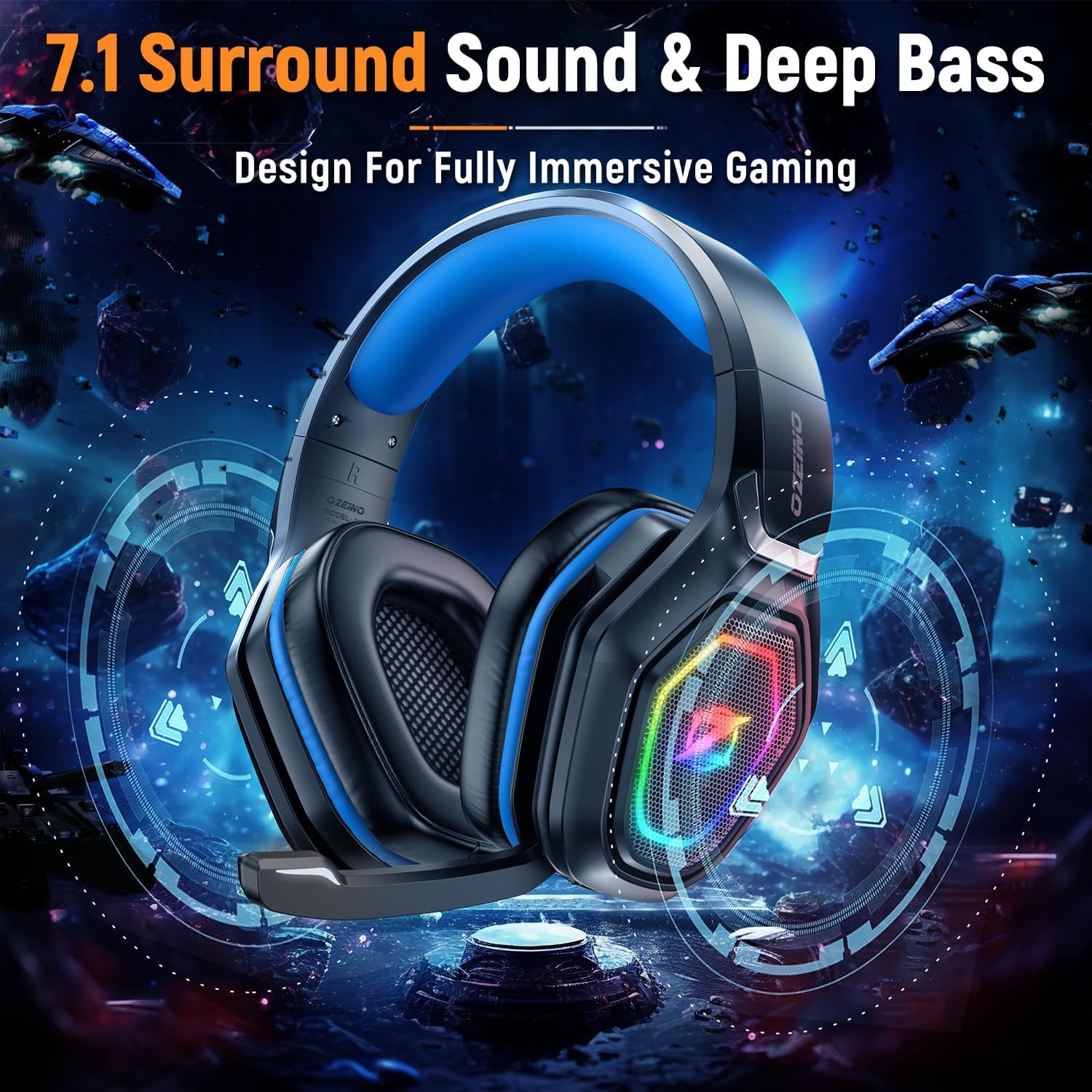 HEADSET GAMING OZEINO 2.4GHZ WIRELESS CON MICRÓFONO FLIP PARA PS5, PS4, PC - 3