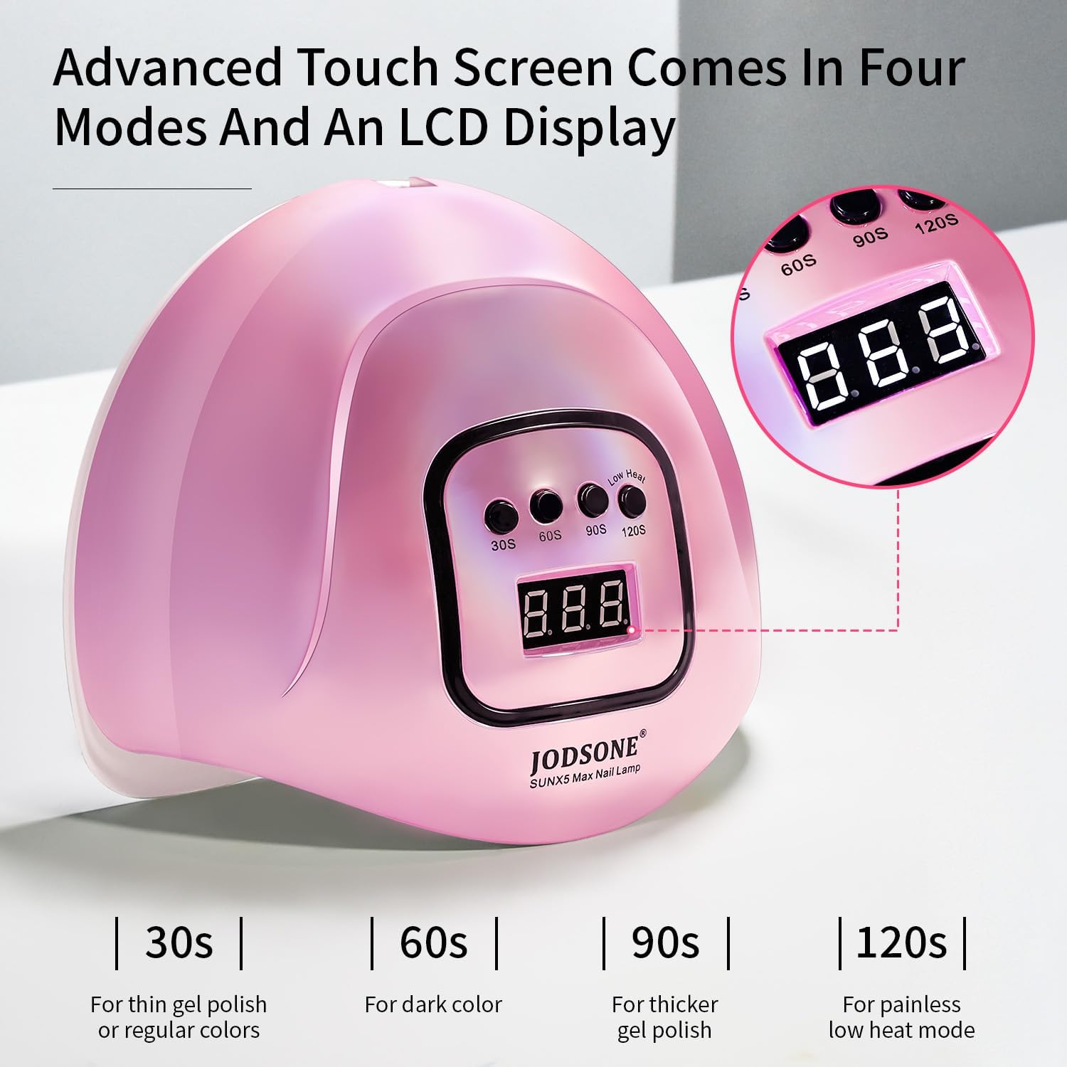 LÁMPARA UV LED JODSONE PARA UÑAS DE GEL ROSA CON 4 TEMPORIZADORES Y SENSOR AUTOMÁTICO - 2