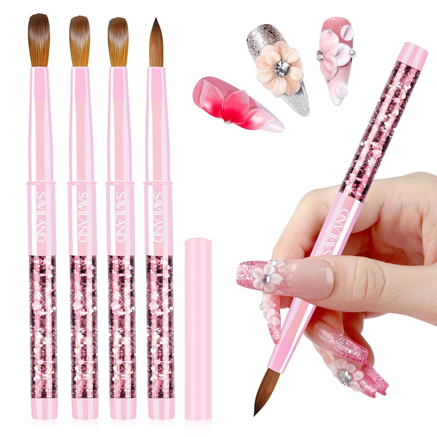 SET DE BROCHAS SAVILAND KOLINSKY PARA UÑAS ACRÍLICAS TALLAS 6, 10, 12, 14 DEGRADADO PERLA - 1