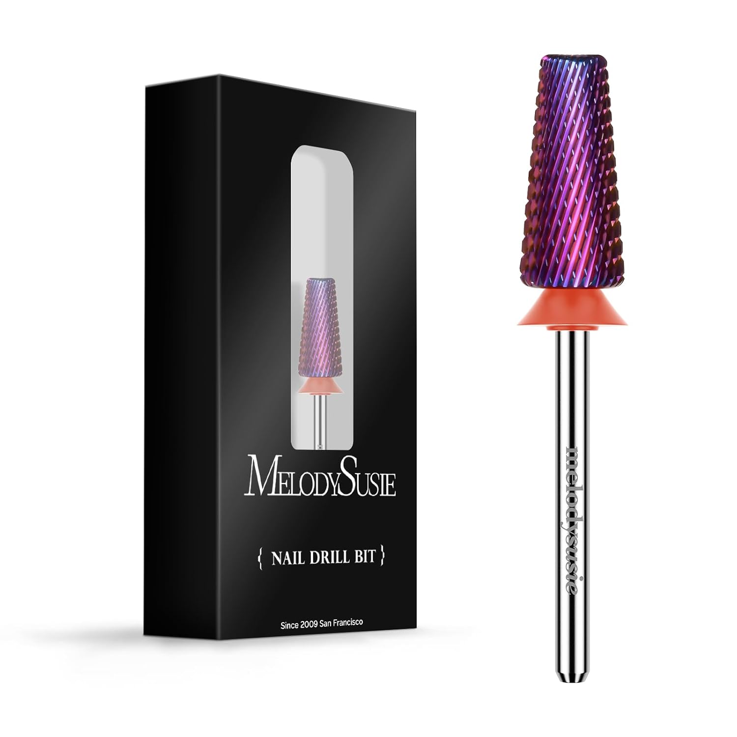 FRESAS DE CARBURO MELODYSUSIE PROFESSIONAL 5 EN 1 PARA TORNO DE UÑAS, 3/32'', PÚRPURA, GRANO FINO - 1