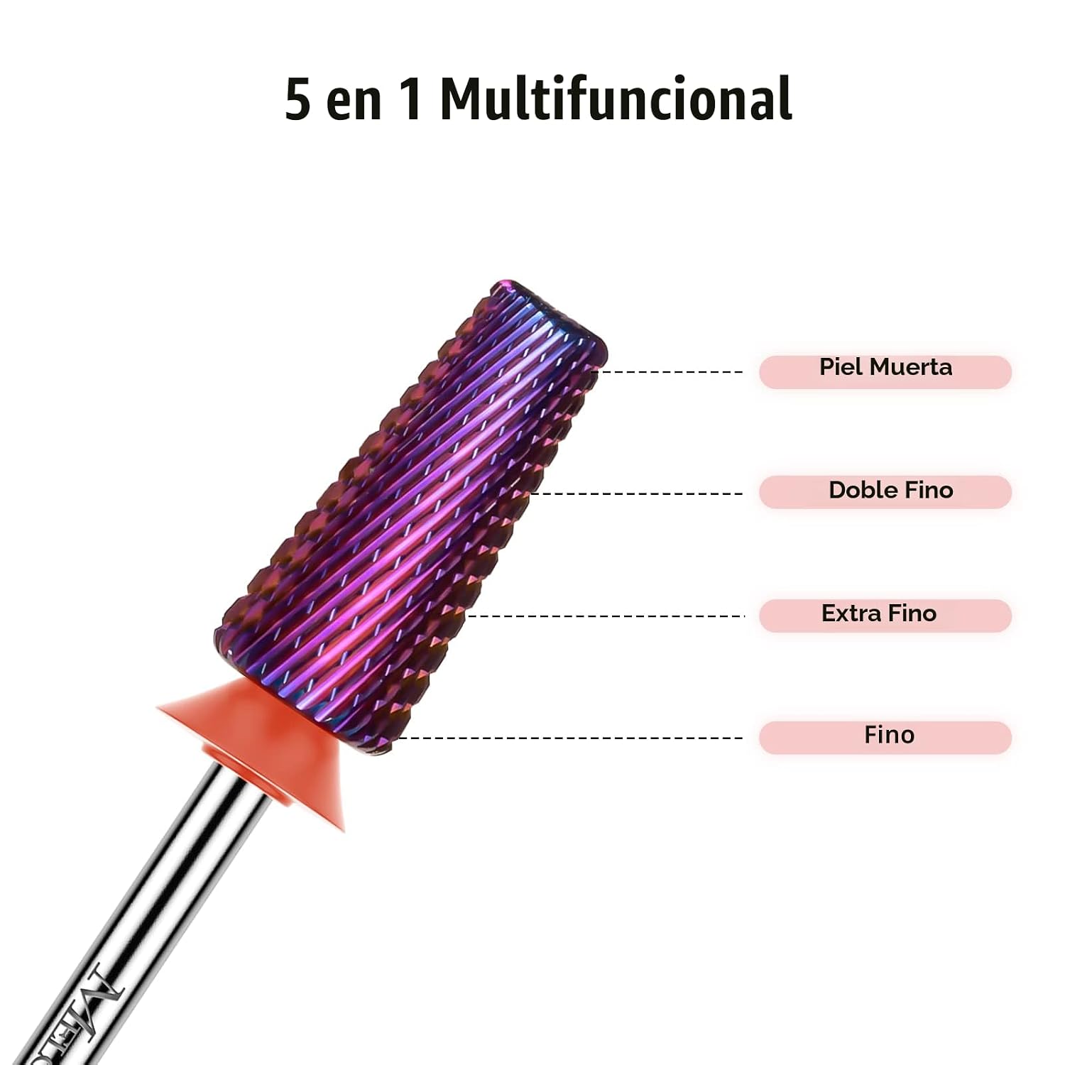 FRESAS DE CARBURO MELODYSUSIE PROFESSIONAL 5 EN 1 PARA TORNO DE UÑAS, 3/32'', PÚRPURA, GRANO FINO - 3