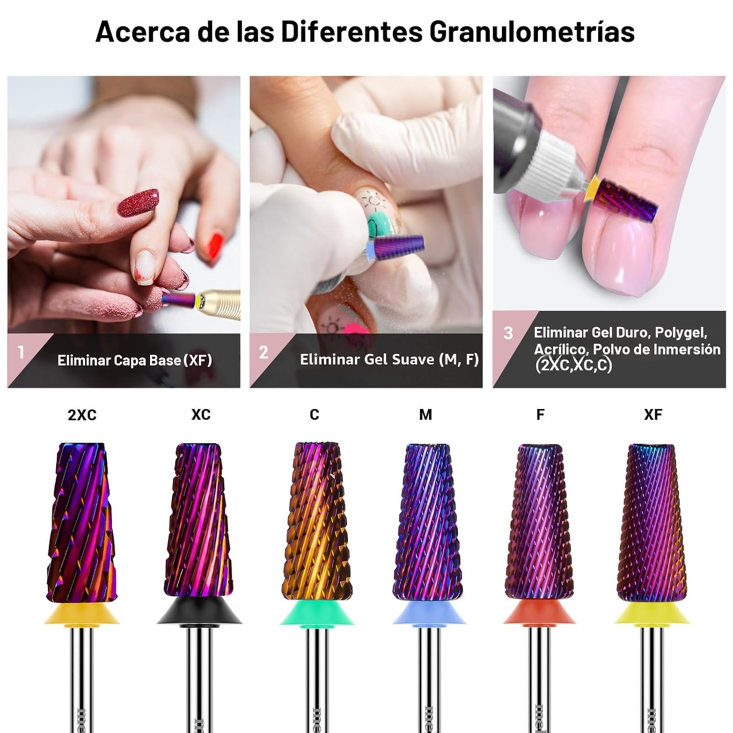 FRESAS DE CARBURO MELODYSUSIE PROFESSIONAL 5 EN 1 PARA TORNO DE UÑAS, 3/32'', PÚRPURA, GRANO FINO - 5