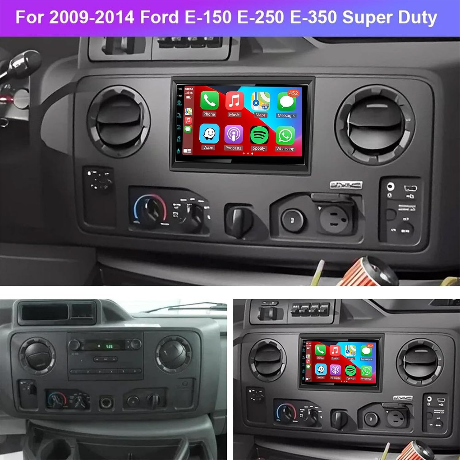 AUTOESTEREO PHEZEN 7 PULGADAS TOUCHSCREEN ANDROID 13 PARA FORD E250 E350 2009-2014 CON CARPLAY Y ANDROID AUTO - 2