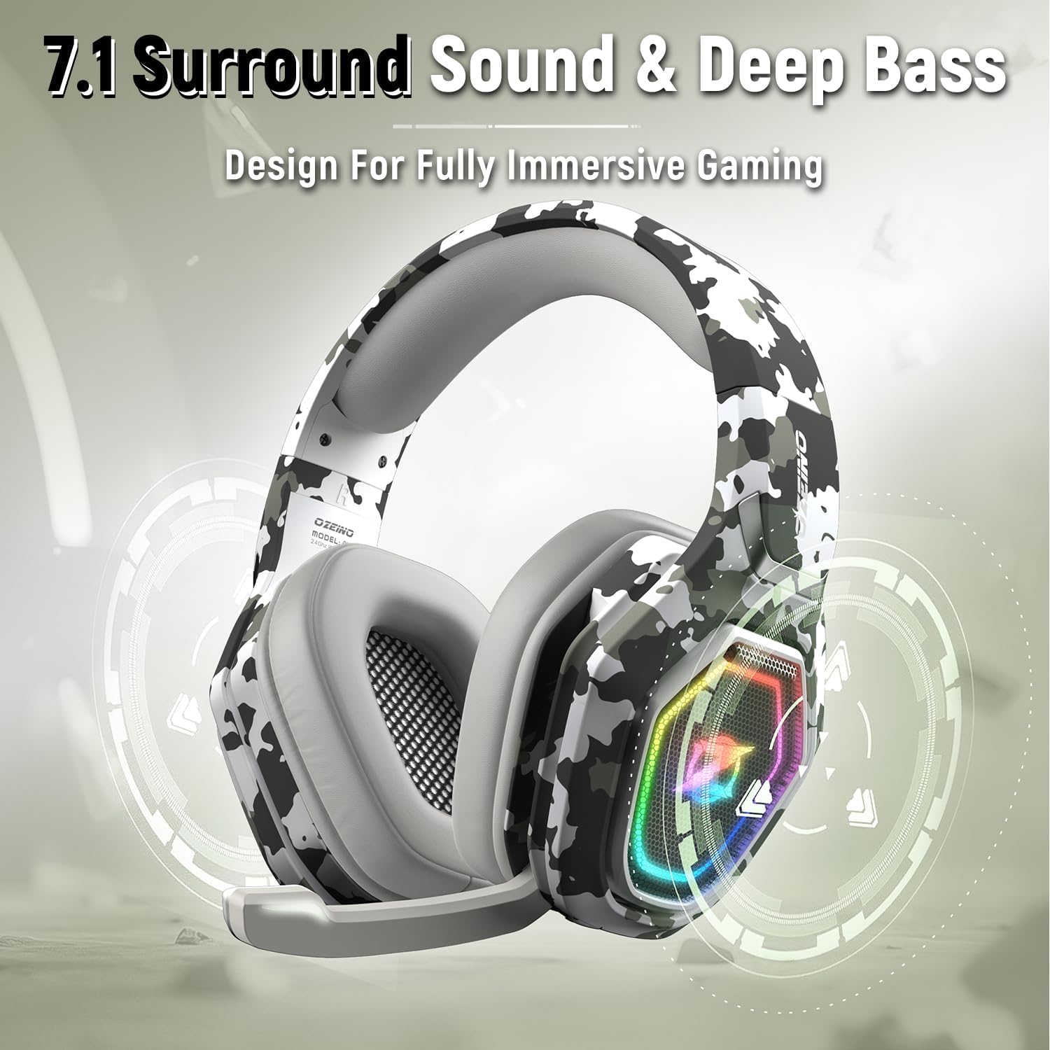 HEADSET GAMING INALÁMBRICO OZEINO PARA PS5, PS4, PC CON MICRÓFONO ABATIBLE Y BATERÍA 40 HORAS - 3