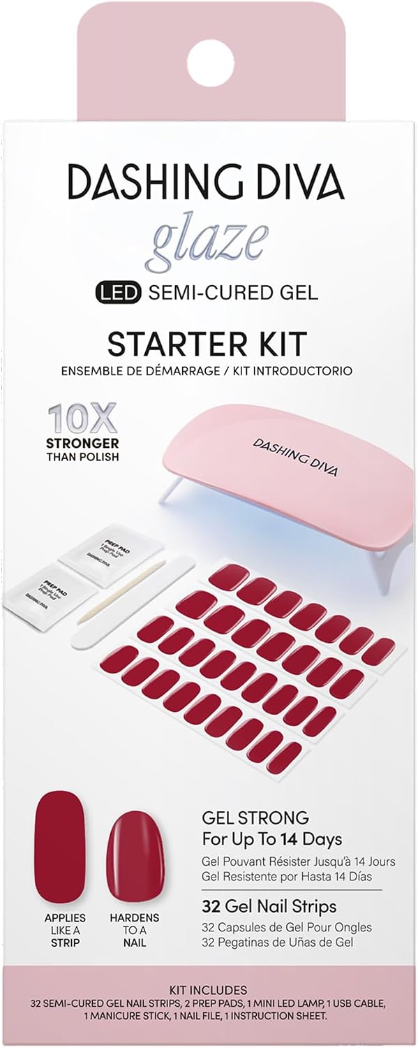 KIT DE MANICURA DASHING DIVA GLAZE NAIL STARTER HOT TAMALE CON LÁMPARA LED - 1