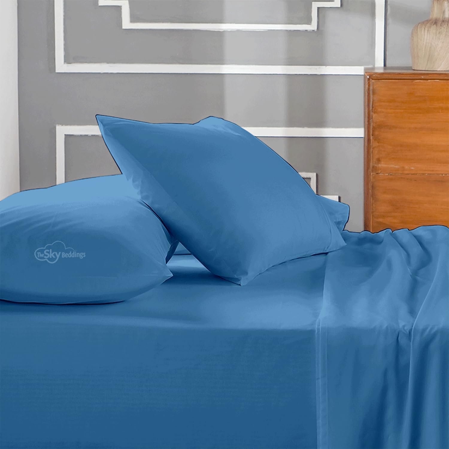 SET DE 2 FUNDAS DE ALMOHADA ALGODÓN EGIPCIO 500 HILOS AZUL MEDITERRÁNEO 13X18 PULGADAS - 2