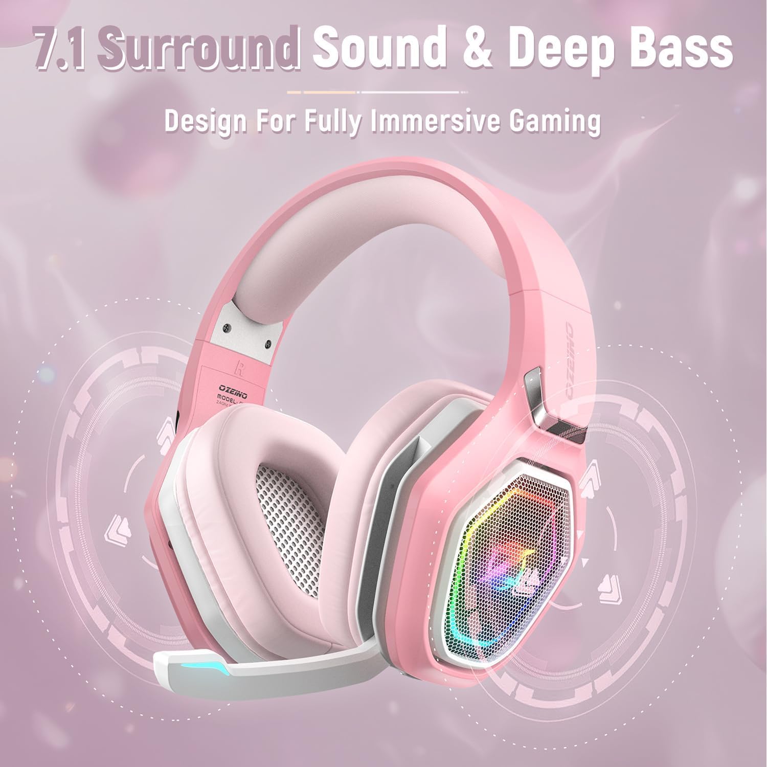 HEADSET GAMING OZEINO 2.4GHZ WIRELESS CON MICRÓFONO Y RGB - 3