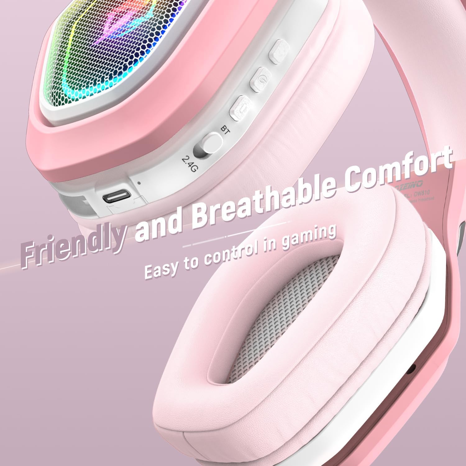 HEADSET GAMING OZEINO 2.4GHZ WIRELESS CON MICRÓFONO Y RGB - 4