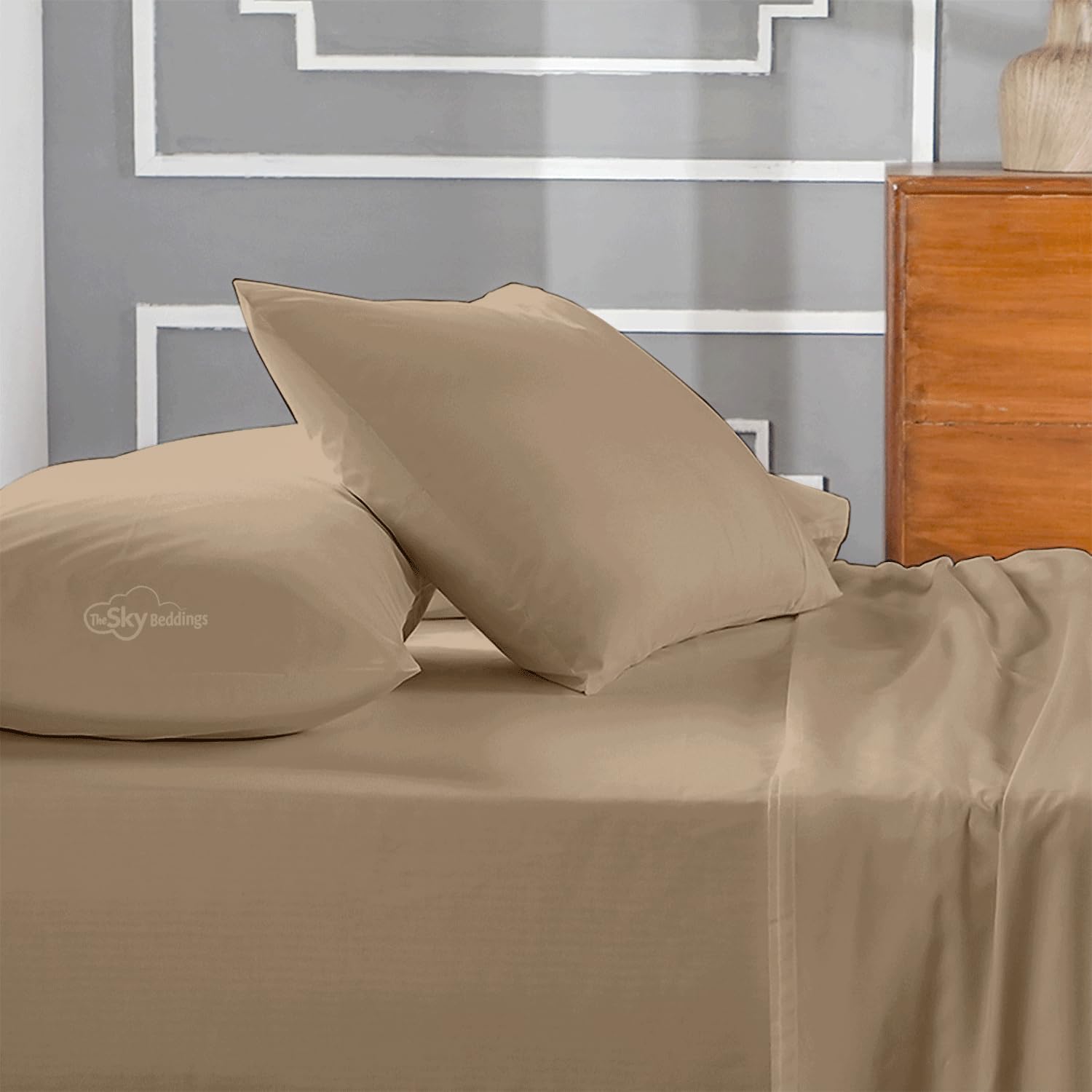 SET DE 2 FUNDAS DE ALMOHADA INFANTIL 16X22 PULGADAS ALGODÓN EGIPCIO 500 HILOS TAUPE - 2