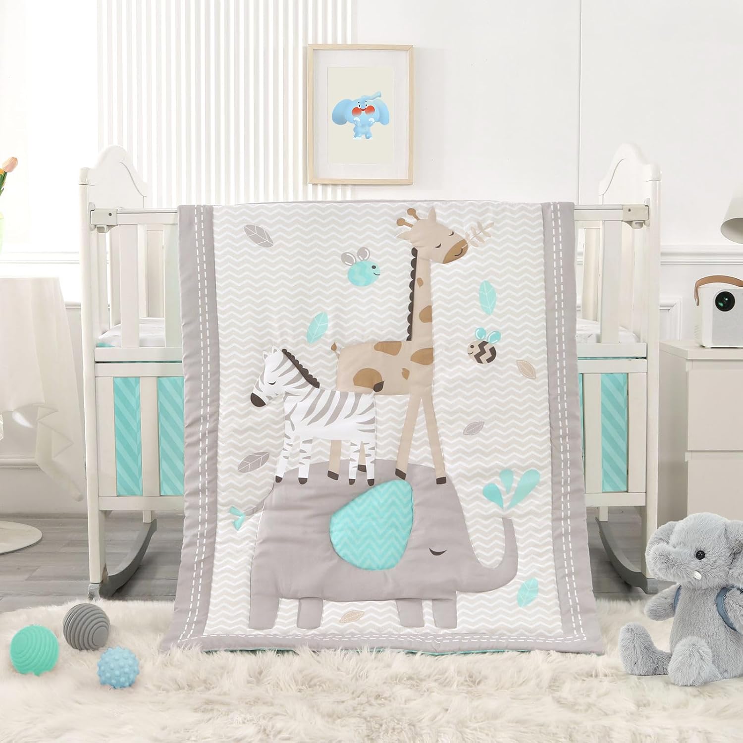 SET DE CAMA PARA CUNA WOWELIFE ELEPHANT GRIS 3 PIEZAS - 1