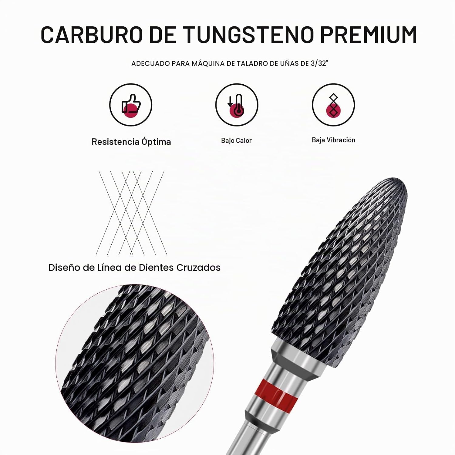 BROCA DE CERÁMICA PARA TORNO DE UÑAS MELODYSUSIE FLAME 3/32'' GRANO FINO NEGRO - 2