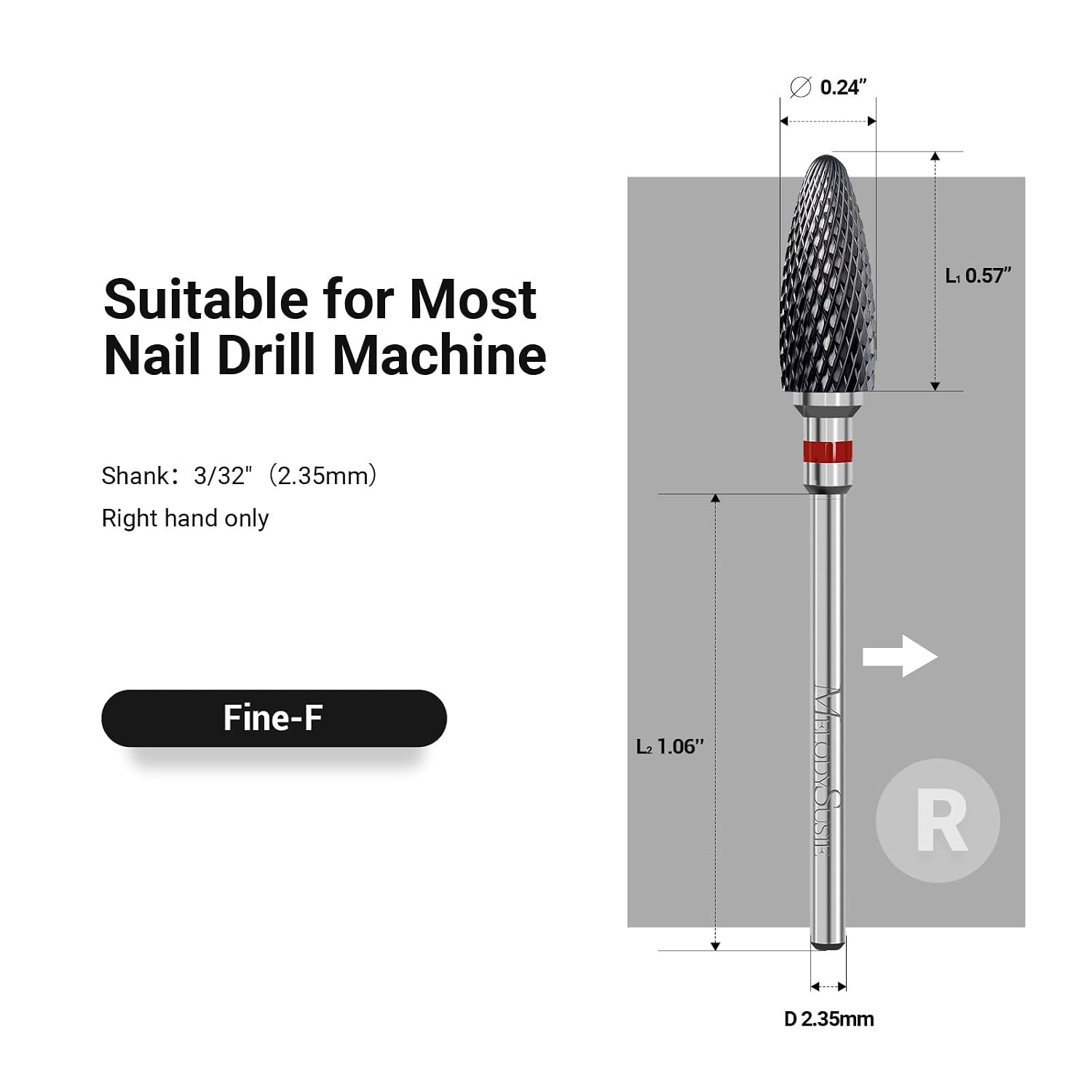 BROCA DE CERÁMICA PARA TORNO DE UÑAS MELODYSUSIE FLAME 3/32'' GRANO FINO NEGRO - 5