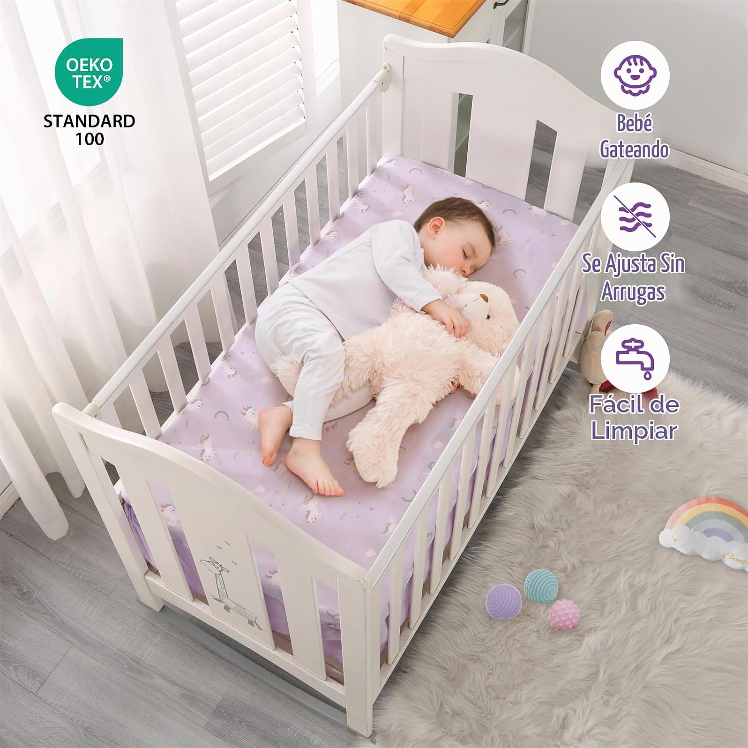 SET DE CAMA MINI CUNA 3 PIEZAS WOWELIFE UNICORNIO PÚRPURA - 2