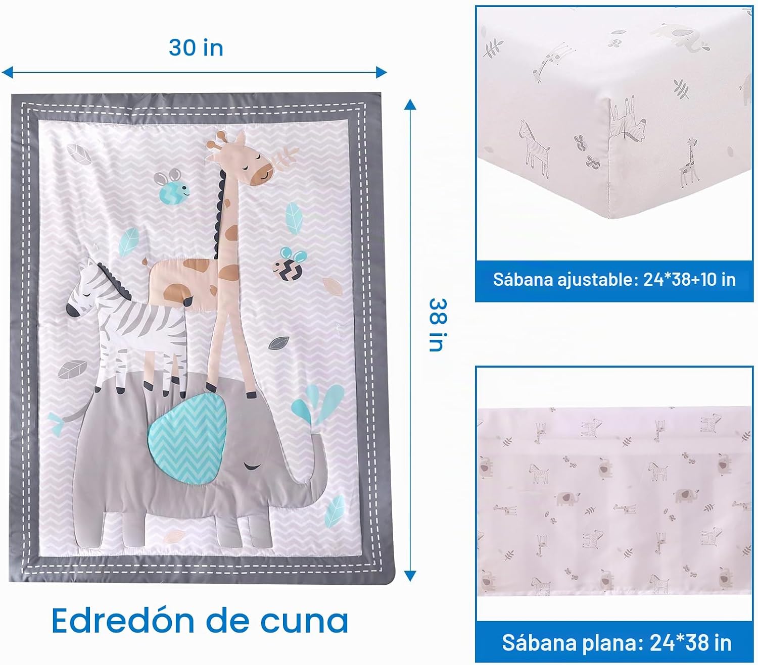 SET DE CAMA PARA MINI CUNA 3 PIEZAS WOWELIFE ELEFANTE GRIS - 3