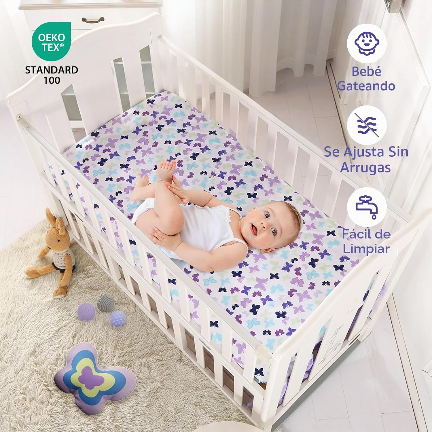 SET DE CAMA PARA CUNA WOWELIFE DISEÑO MARIPOSAS PÚRPURA 3 PIEZAS - 5