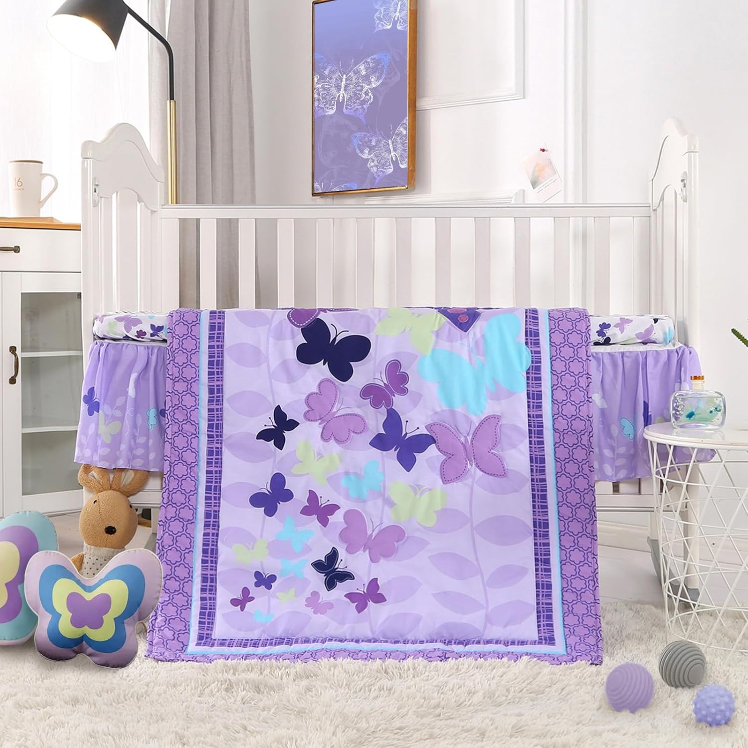 SET DE CAMA PARA CUNA MINI WOWELIFE DISEÑO MARIPOSAS PÚRPURA 3 PIEZAS - 2