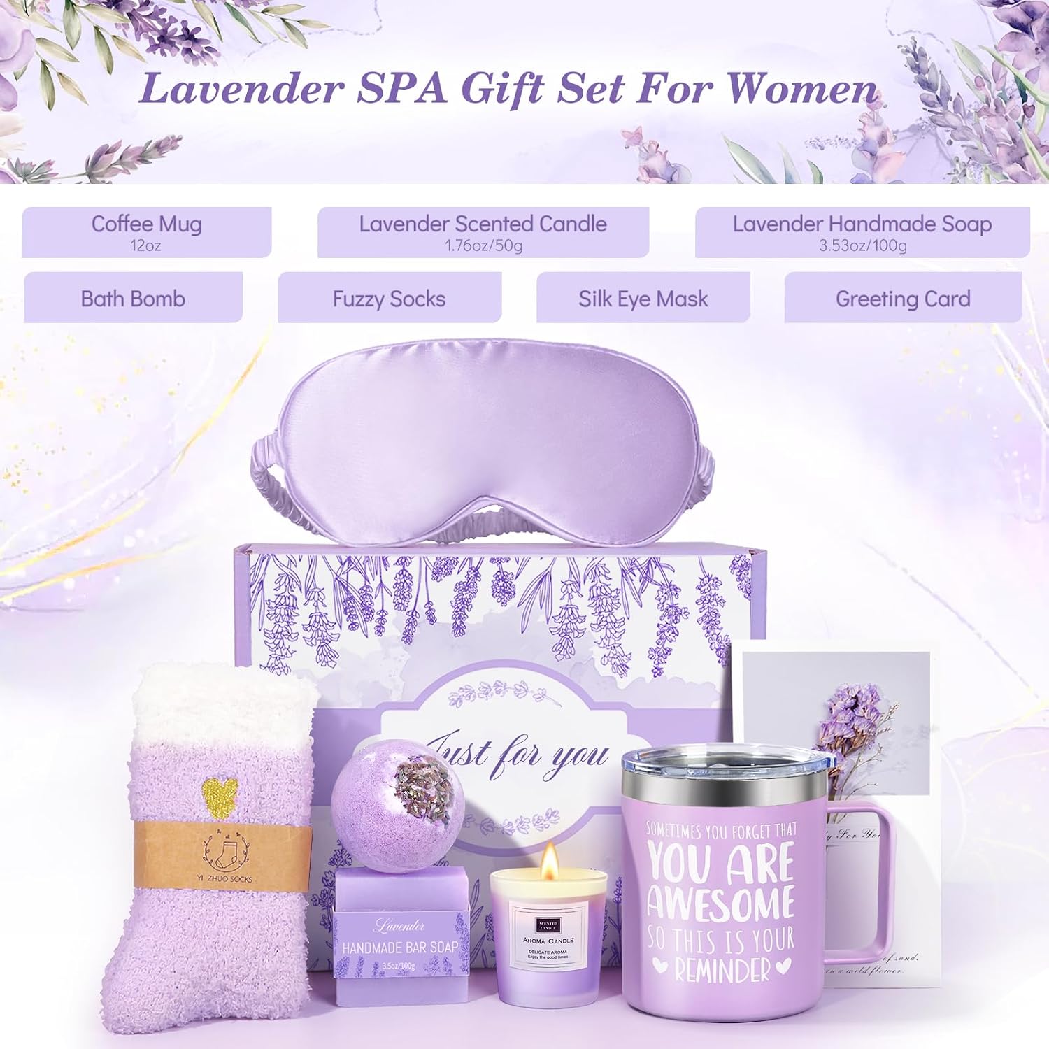 SET DE SPA GIFTPEAK LAVANDA CON VASO TĂRMICO, VELA, JABĂN Y ACCESORIOS - 2