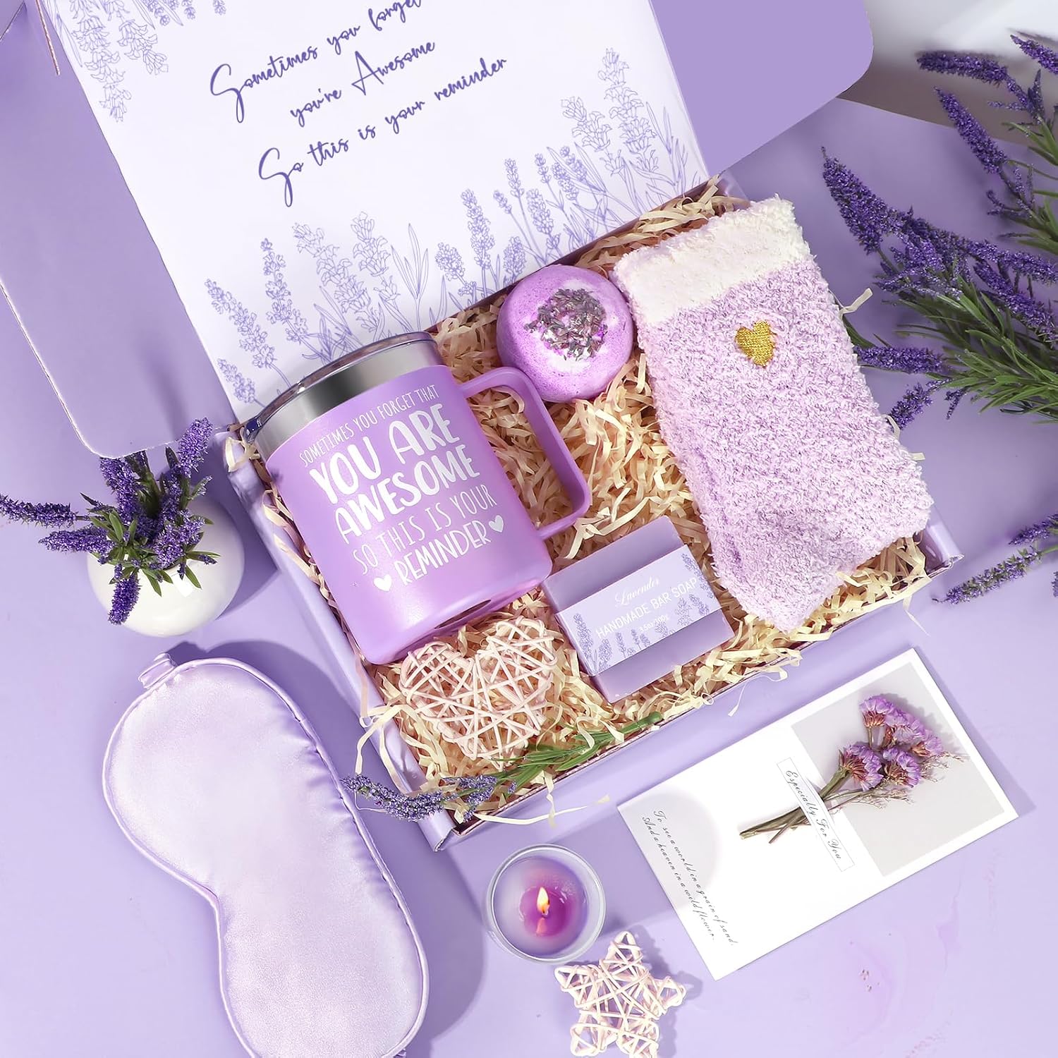 SET DE SPA GIFTPEAK LAVANDA CON VASO TĂRMICO, VELA, JABĂN Y ACCESORIOS - 3