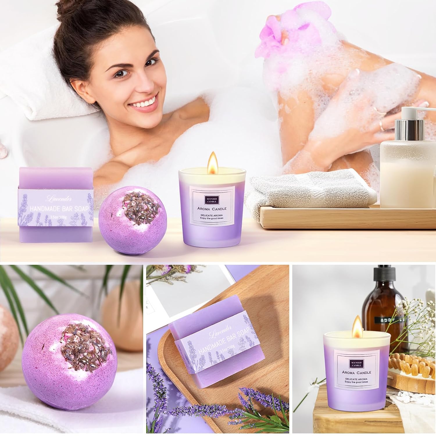SET DE SPA GIFTPEAK LAVANDA CON VASO TĂRMICO, VELA, JABĂN Y ACCESORIOS - 5