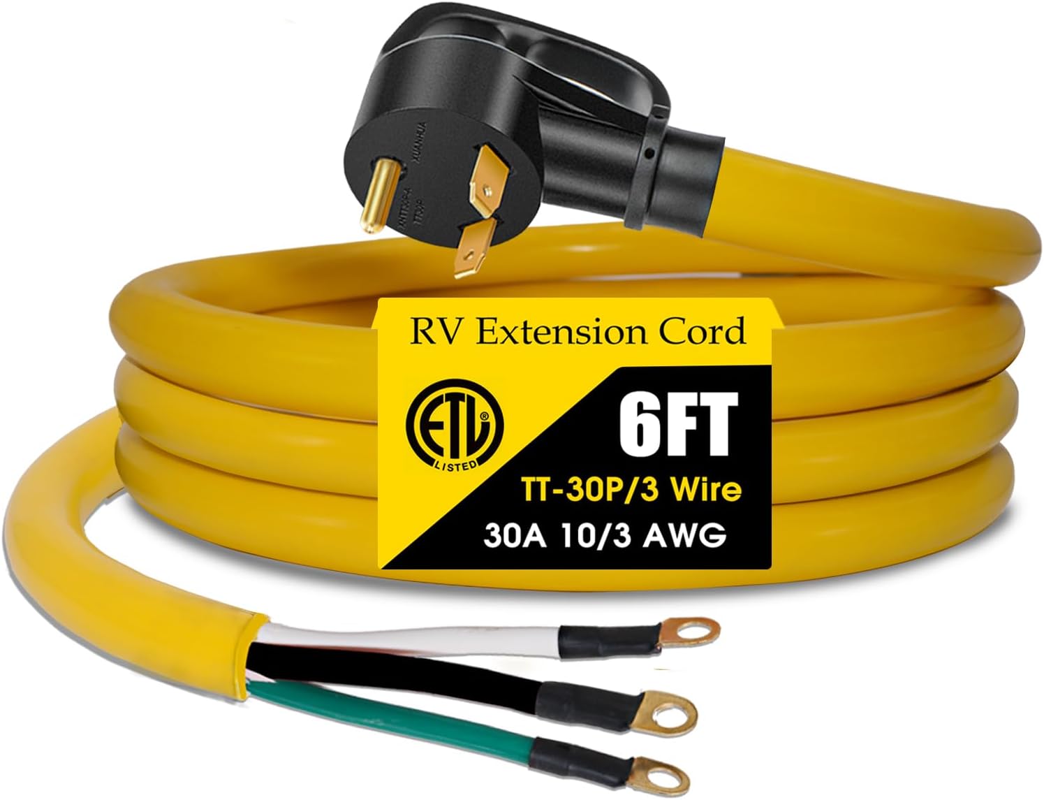 CABLE DE EXTENSIÓN NEMA TT-30P 30 AMP 125V LAZMUMI 6 PIES CON TERMINALES DE ANILLO - 1
