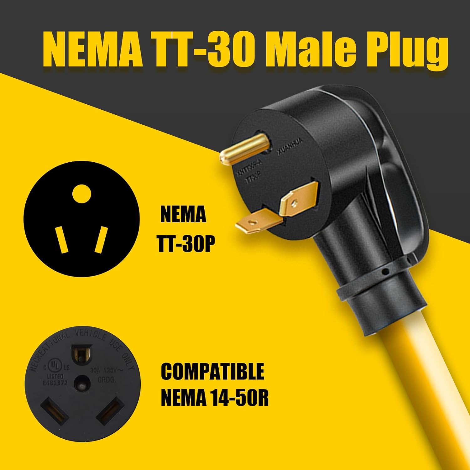CABLE DE EXTENSIÓN NEMA TT-30P 30 AMP 125V LAZMUMI 6 PIES CON TERMINALES DE ANILLO - 4