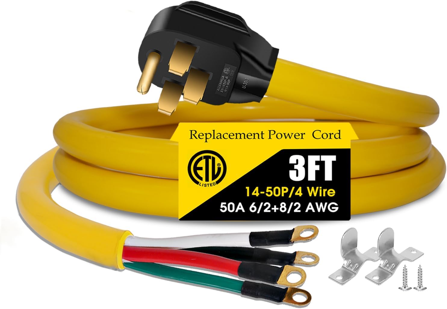 CABLE DE EXTENSIÓN NEMA 14-50P 50 AMP 125V/250V 3 PIES PARA RANGO RV CARGADOR EV - 1