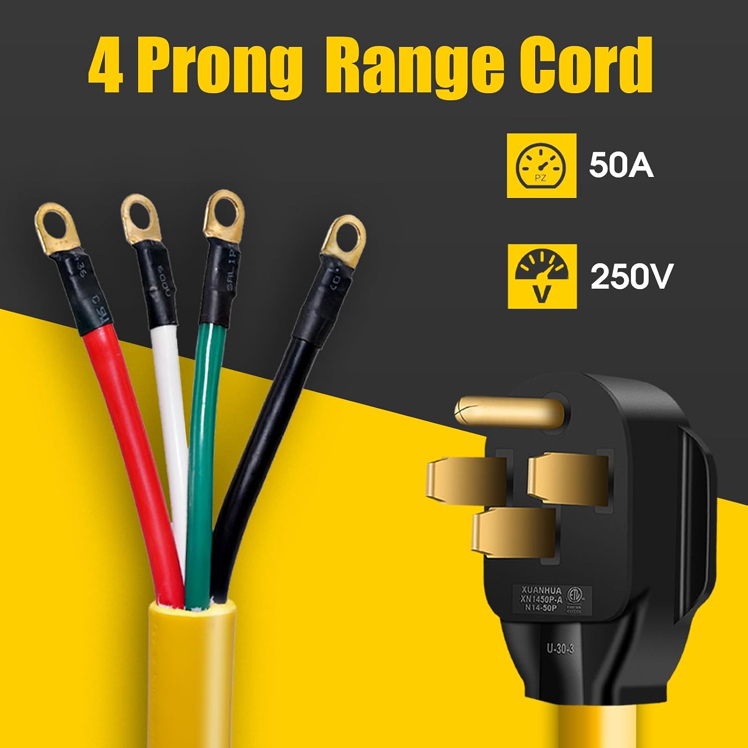 CABLE DE EXTENSIÓN NEMA 14-50P 50 AMP 125V/250V 3 PIES PARA RANGO RV CARGADOR EV - 2