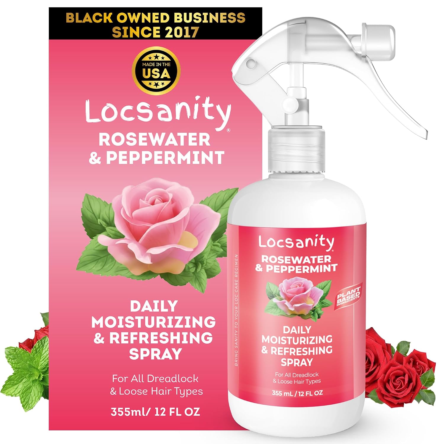 SPRAY HIDRATANTE LOCSANITY AGUA DE ROSAS Y MENTA PARA LOCS 12 FL OZ - 1