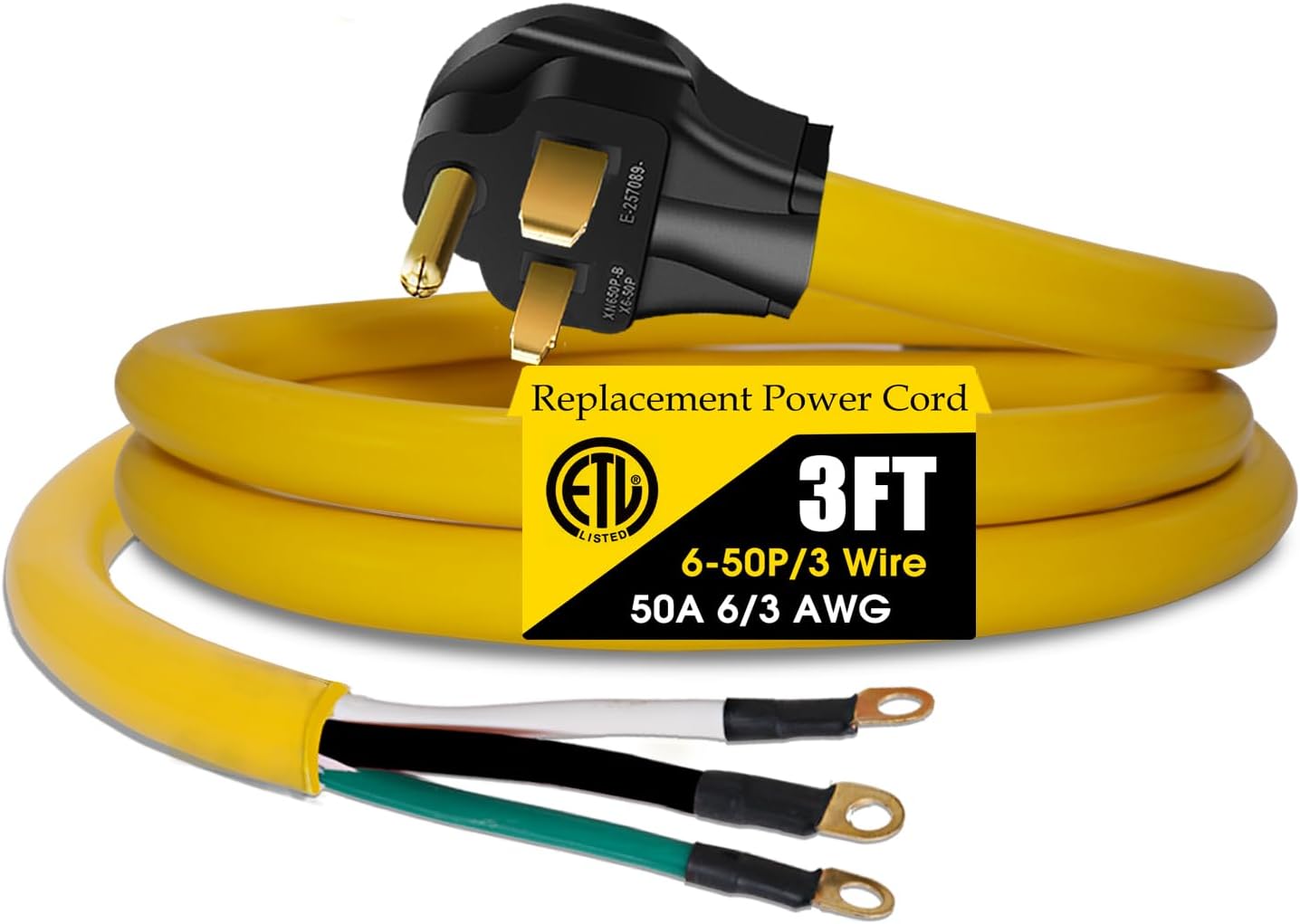 CABLE DE EXTENSIÓN NEMA 6-50P 50 AMP 250V 3 PUNTAS PARA SOLDADORA LAZMUMI 3 PIES - 1