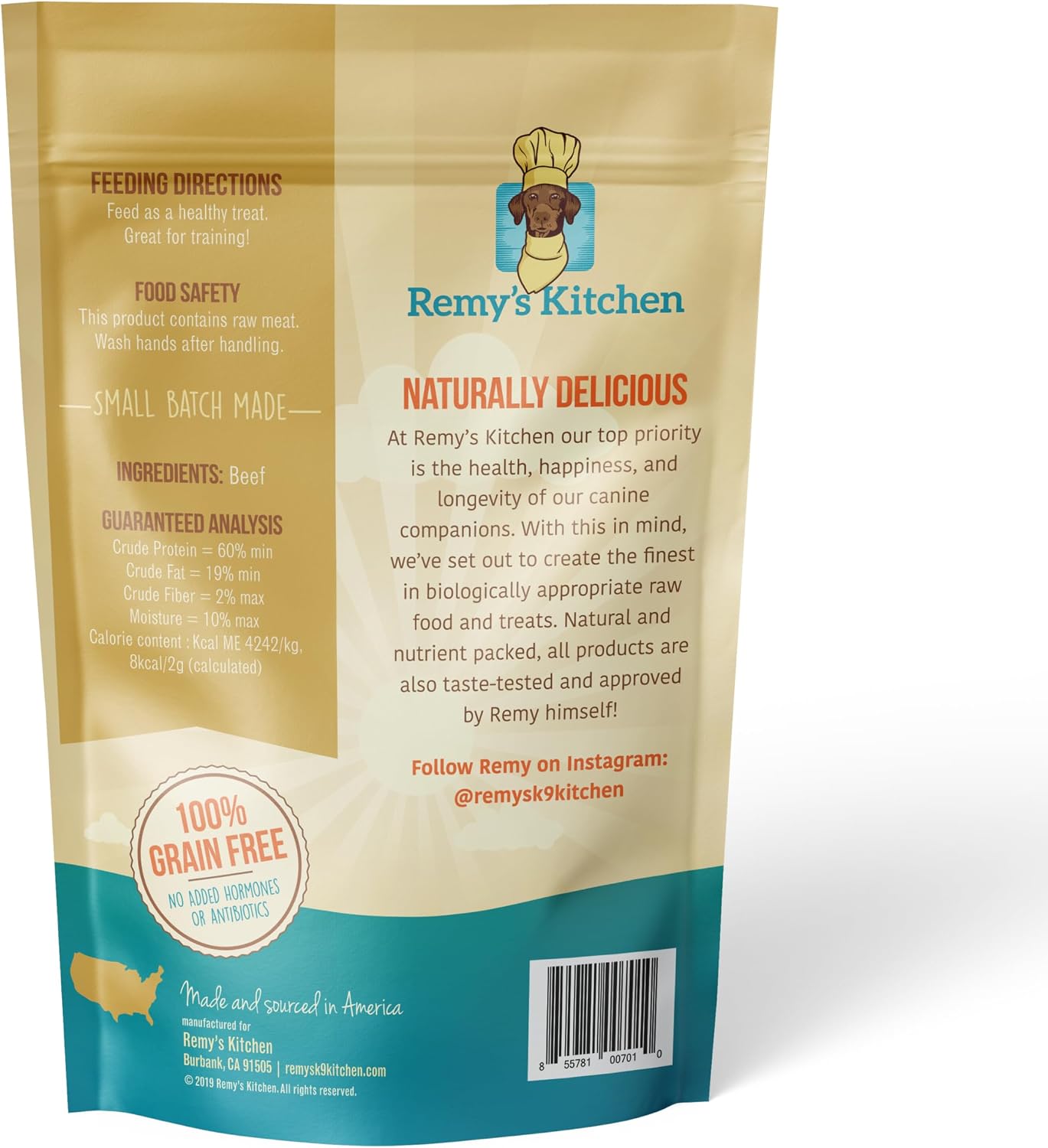 SNACKS FREEZE DRIED REMY'S KITCHEN CARNE DE RES PARA PERROS Y GATOS 3 OZ - 3