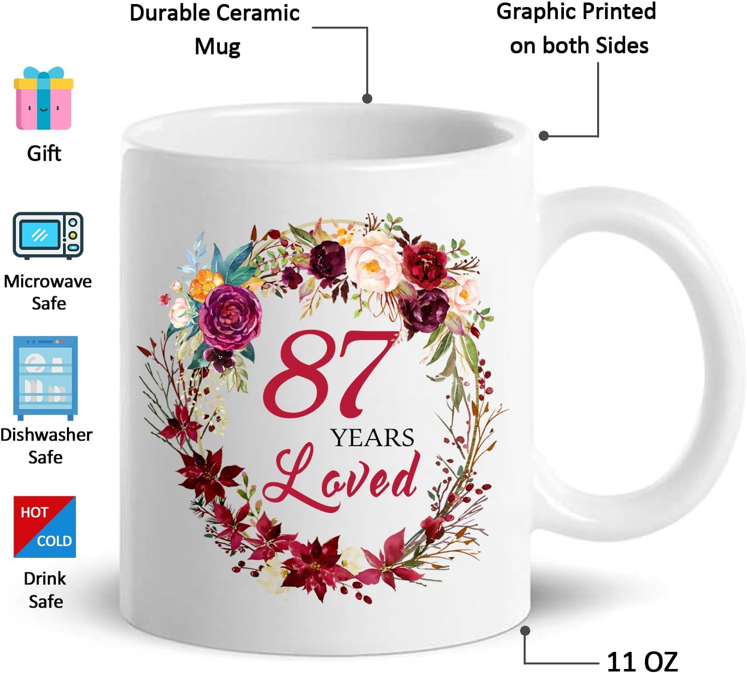 MUG CHOINN 1939 87TH BIRTHDAY GIFTS FOR WOMEN 11 OZ BLANCO - 2