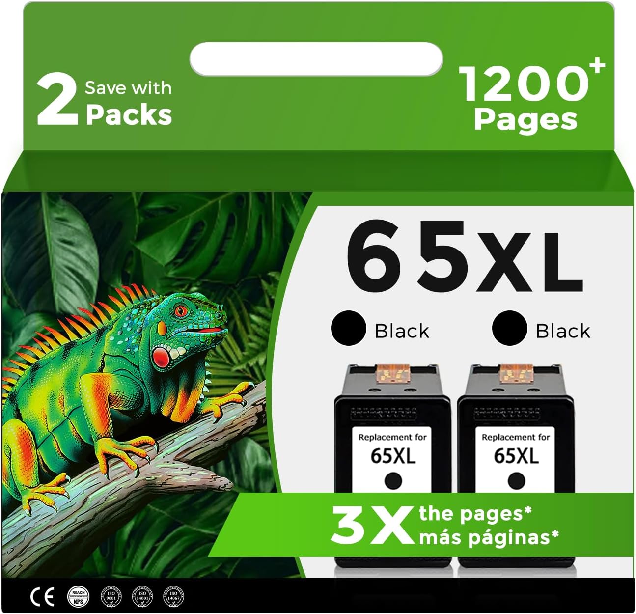 CARTUCHO DE TINTA 65XL NEGRO COMPATIBLE HP RELCOLOR PACK 2 UNIDADES - 1
