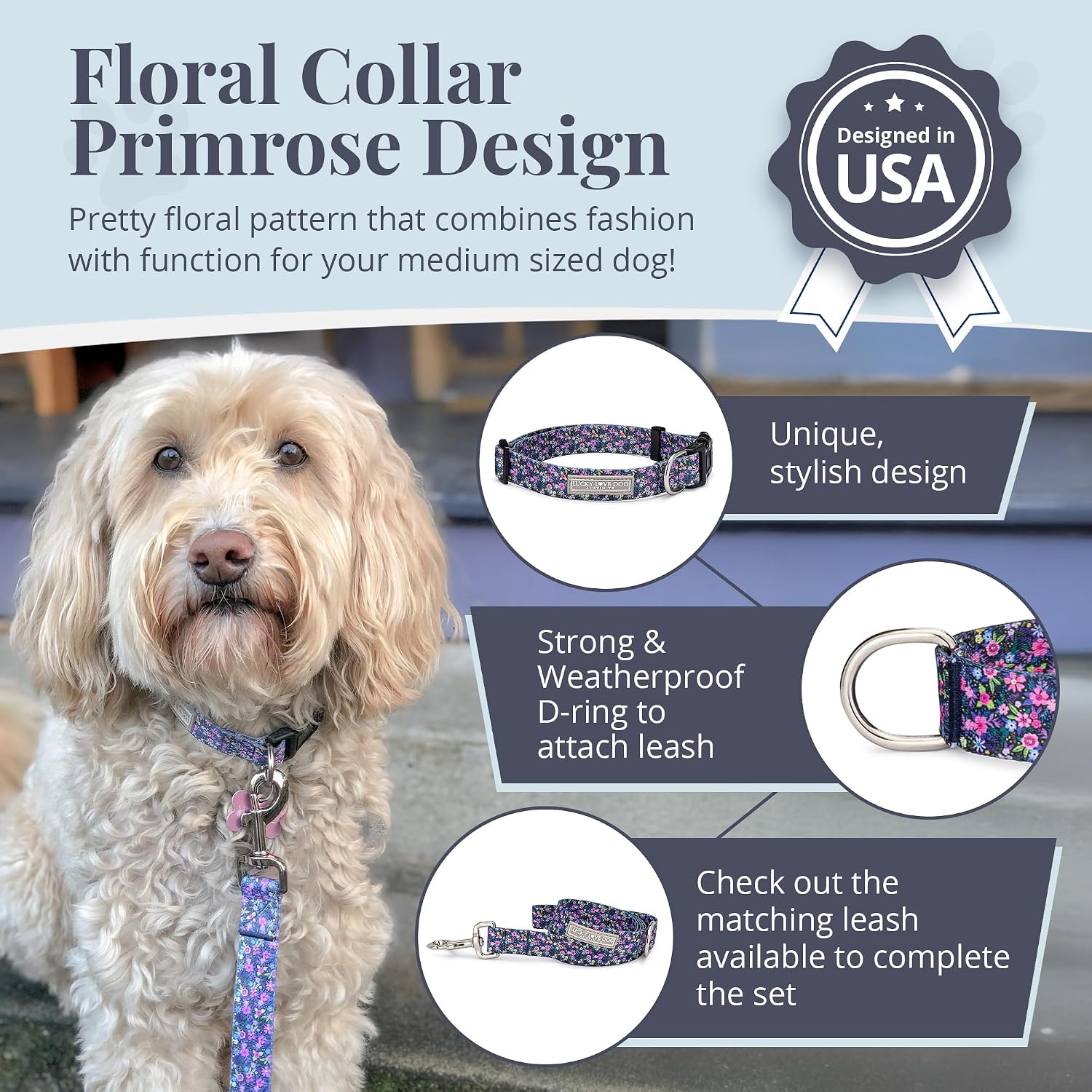 COLLAR AJUSTABLE LUCKY LOVE DOG PARA PERROS MEDIANOS PRIMROSE - 2