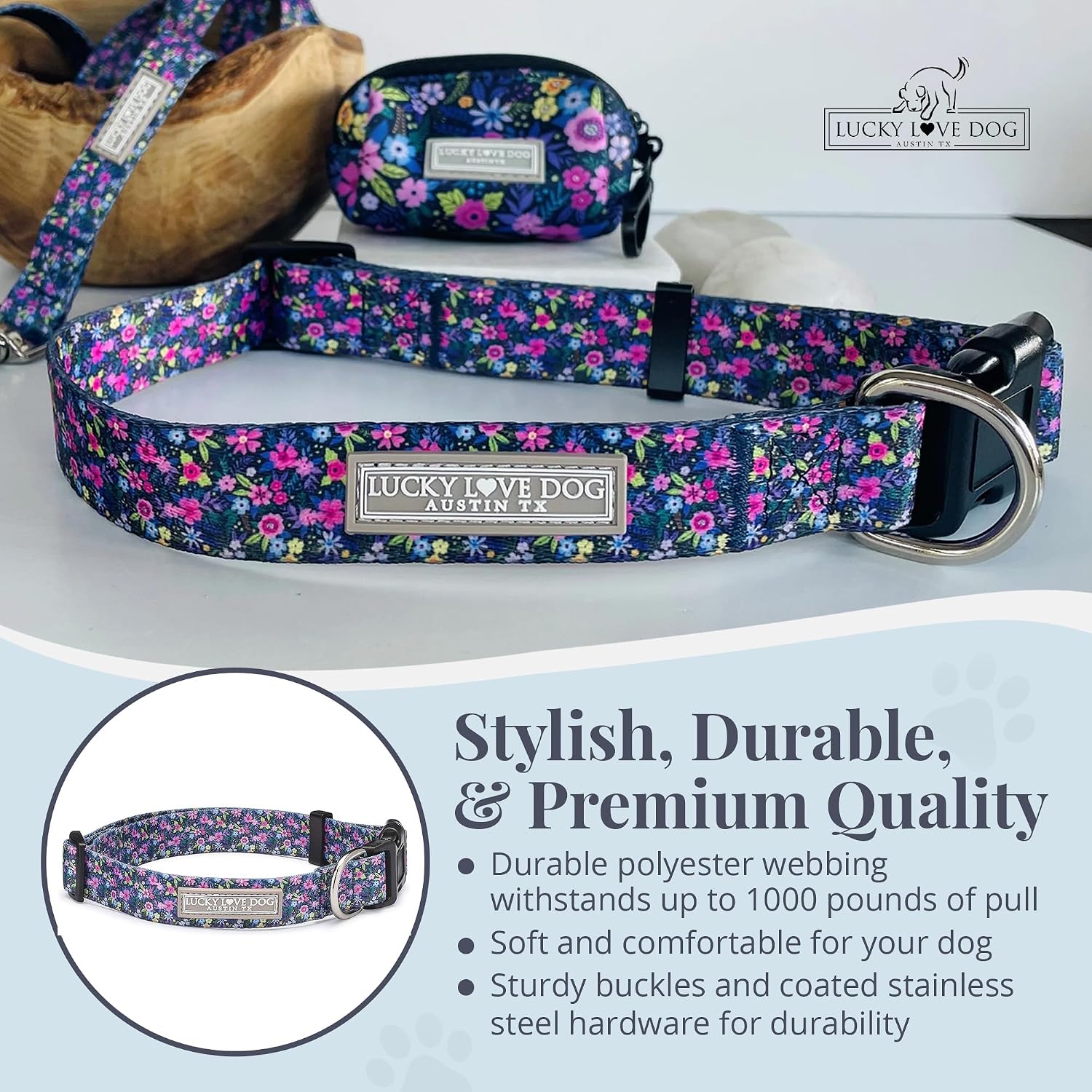 COLLAR AJUSTABLE LUCKY LOVE DOG PARA PERROS MEDIANOS PRIMROSE - 4