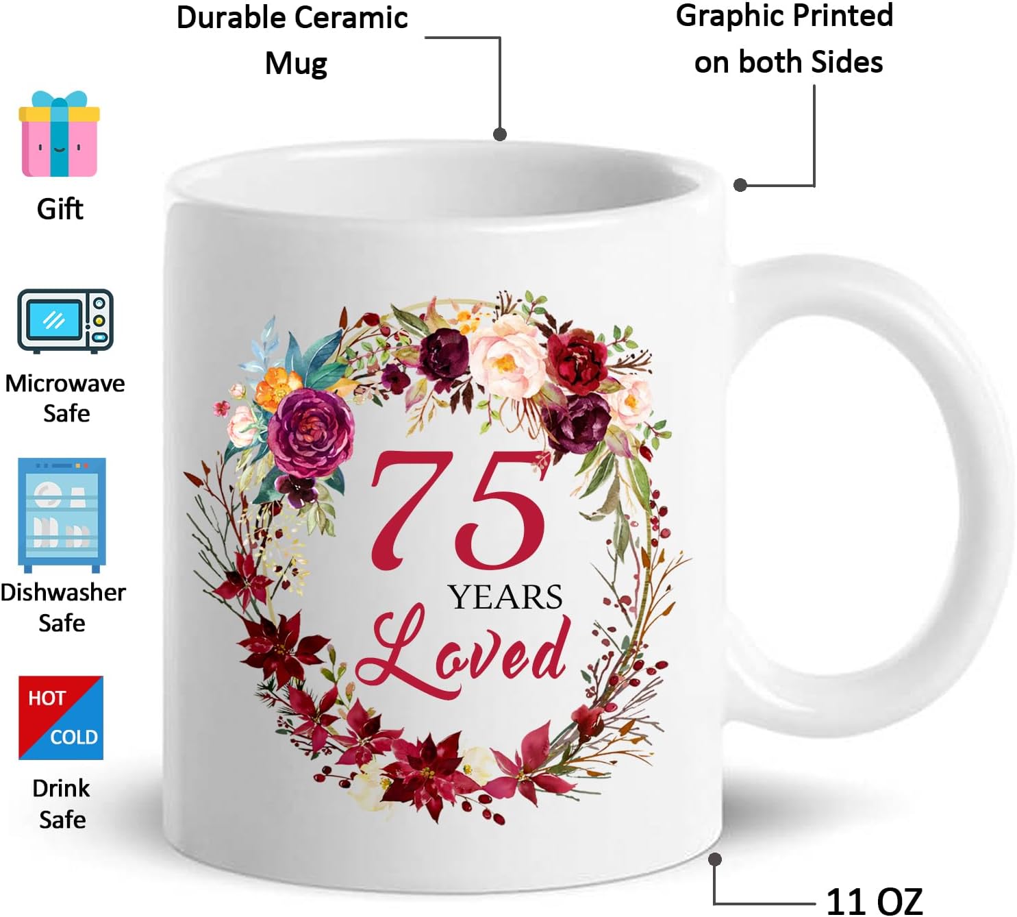 MUG CHOINN 1951 75TH BIRTHDAY GIFTS FOR WOMEN 11 OZ BLANCO - 2