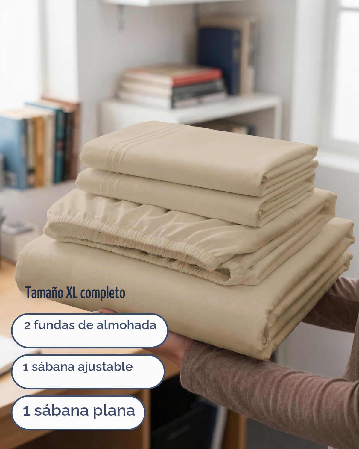 JUEGO DE SÁBANAS FULL XL 4 PIEZAS CGK UNLIMITED COLOR CREMA - 3