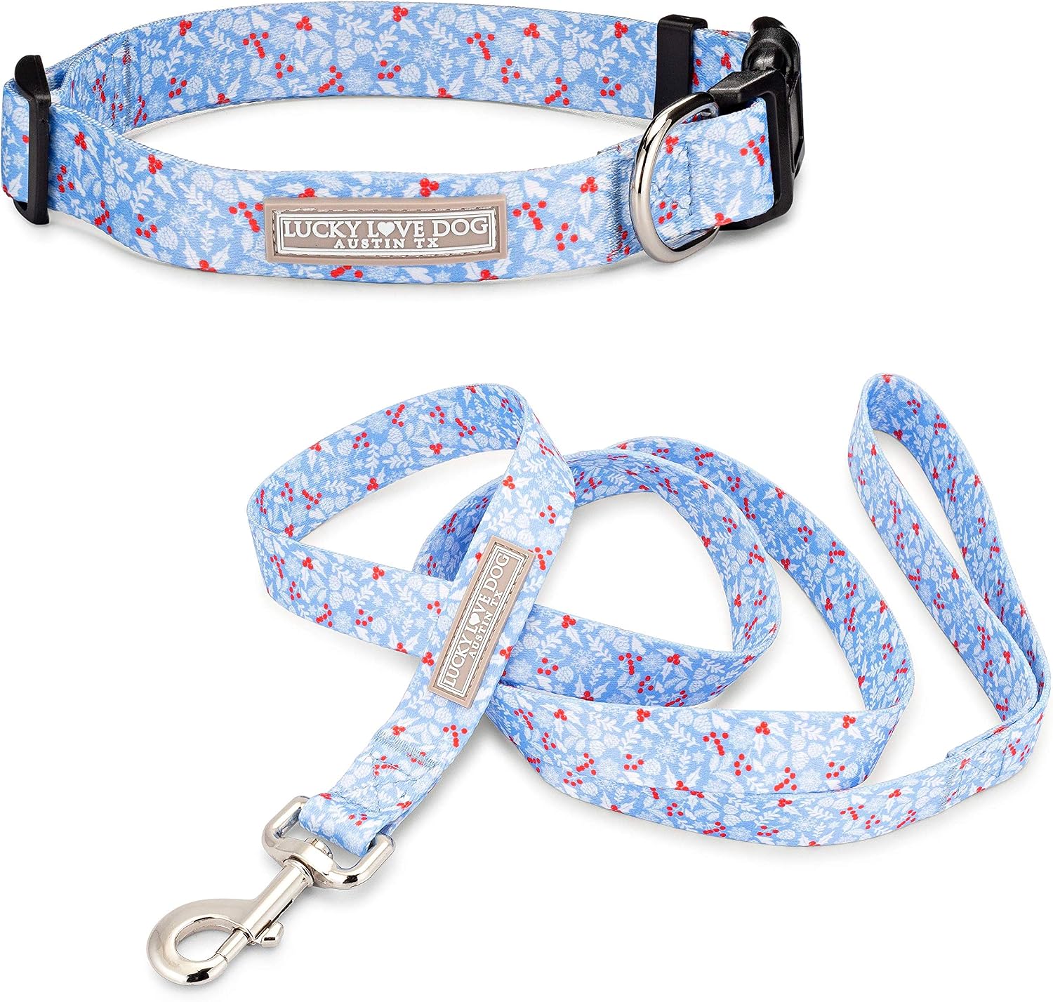 COLLAR Y CORREA PARA PERRO LUCKY LOVE DOG JUEGO INVIERNO AZUL TALLA X-SMALL - 1