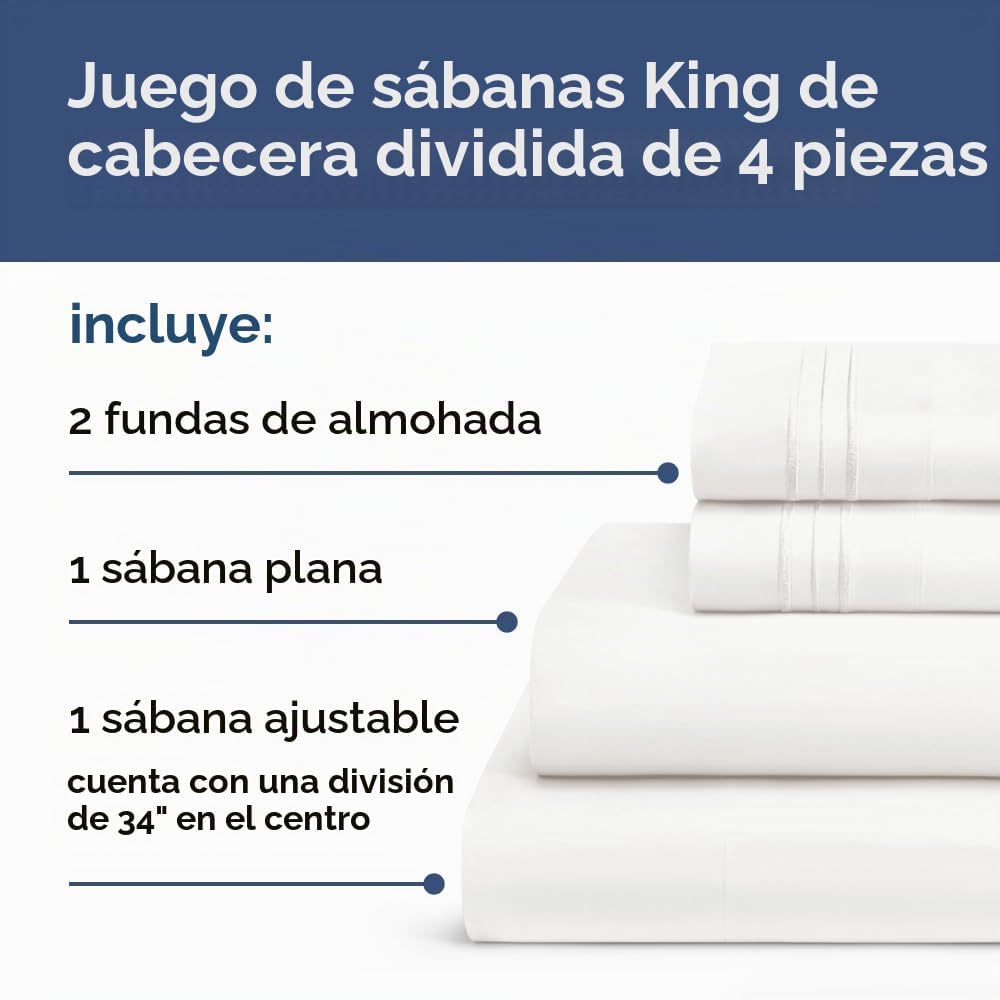 JUEGO DE SÁBANAS SPLIT KING CGK UNLIMITED BLANCO ANTIGUO 4 PIEZAS - 3