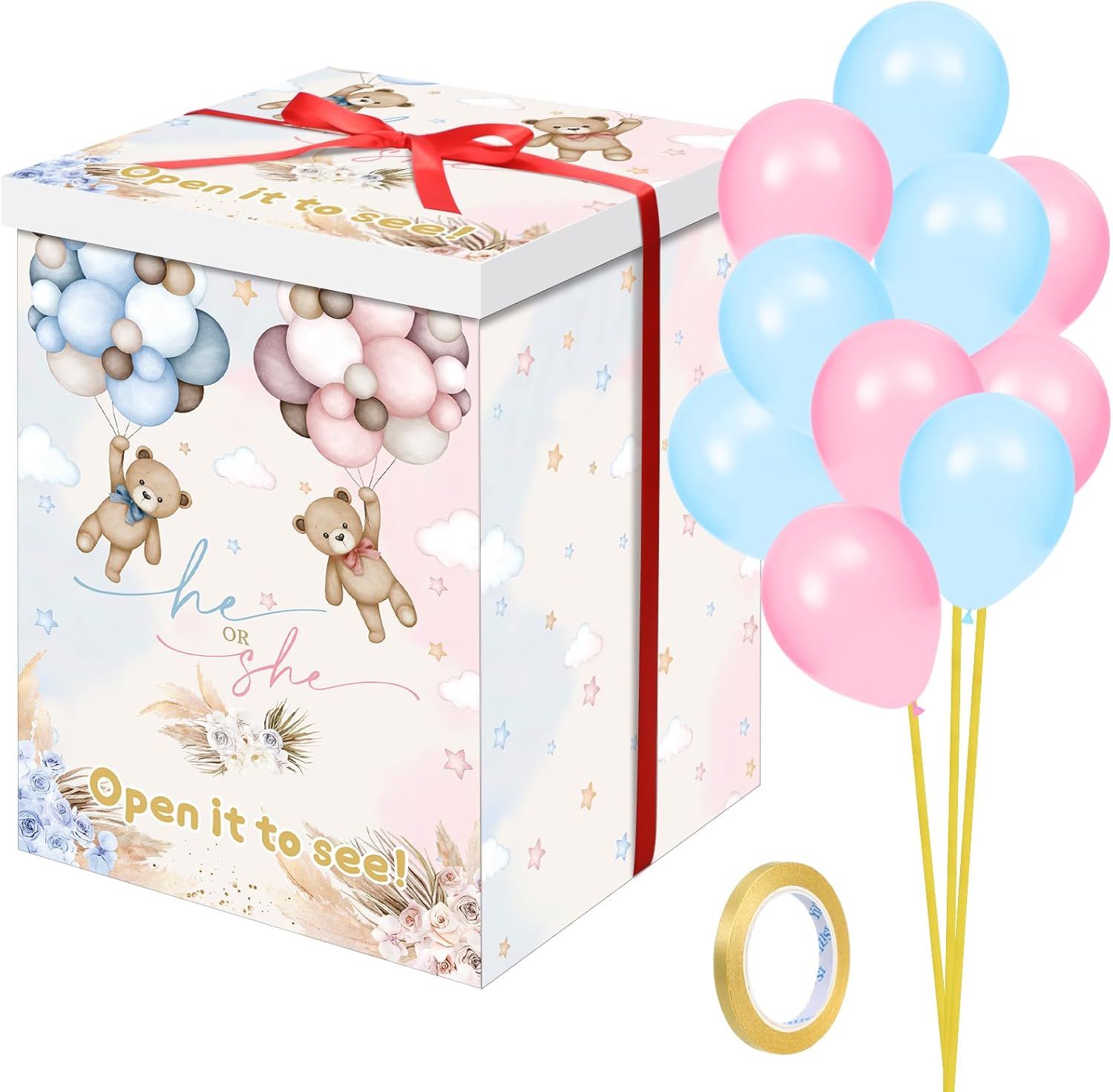 CAJA REVELADORA DE GÉNERO HUNGDAO BOHO BEAR CON 10 GLOBOS - 1
