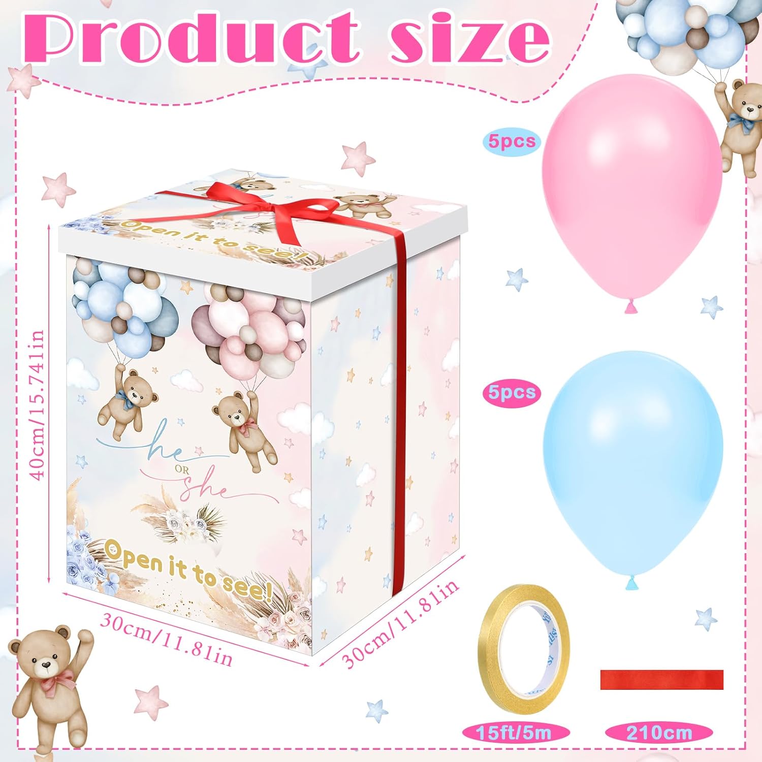 CAJA REVELADORA DE GÉNERO HUNGDAO BOHO BEAR CON 10 GLOBOS - 2