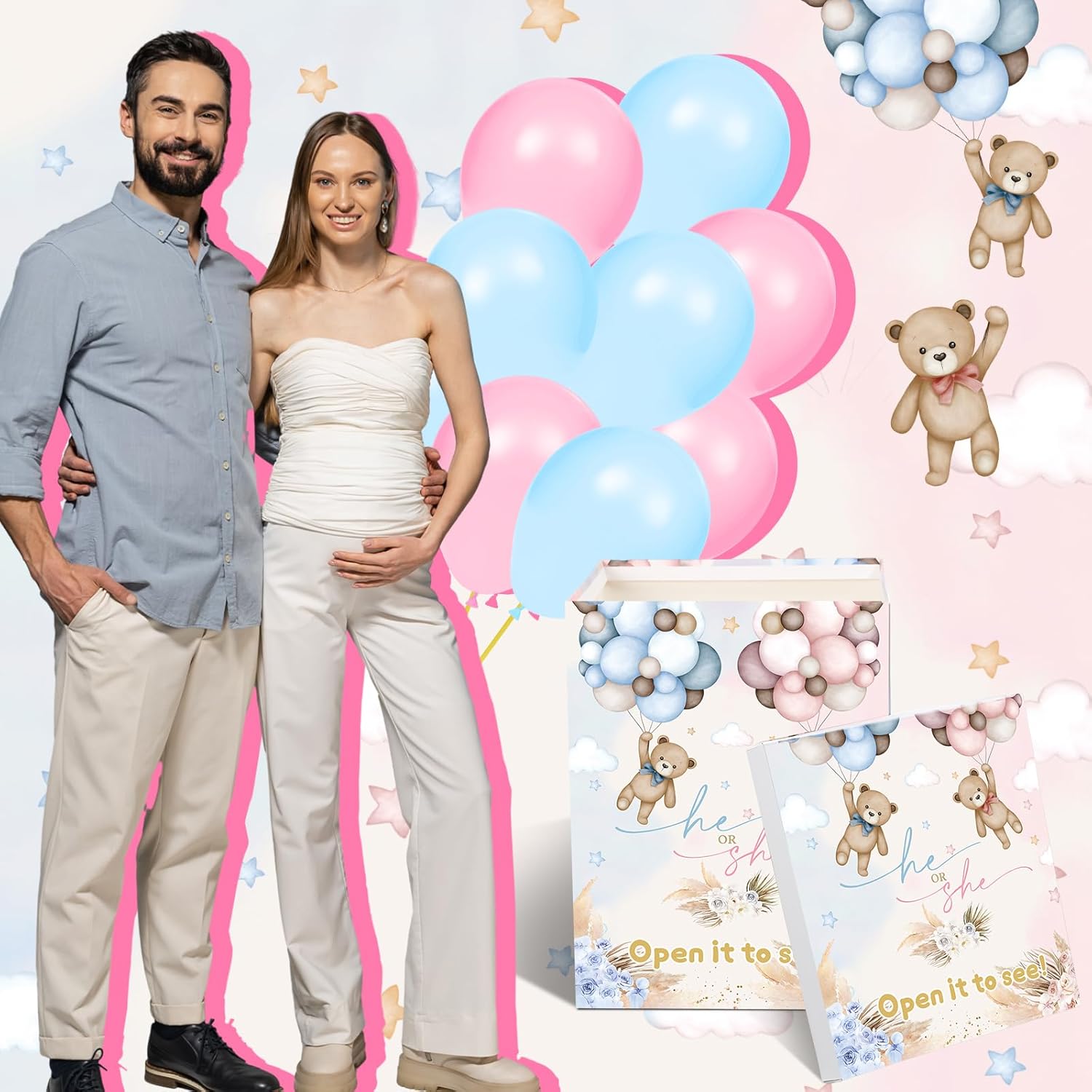 CAJA REVELADORA DE GÉNERO HUNGDAO BOHO BEAR CON 10 GLOBOS - 5