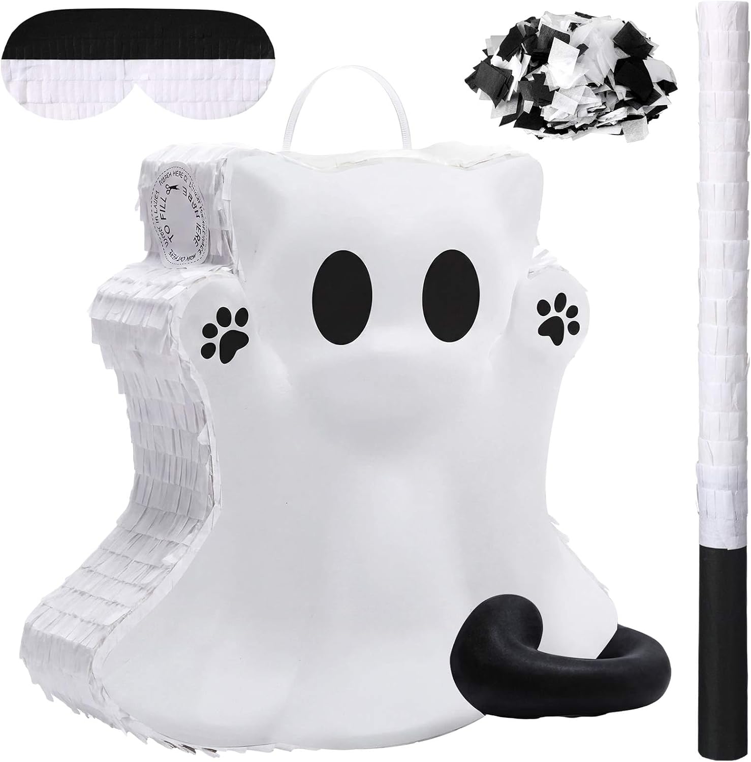 PIÑATA GATO FANTASMA HALLOWEEN SEENELLING BLANCO Y NEGRO - 1