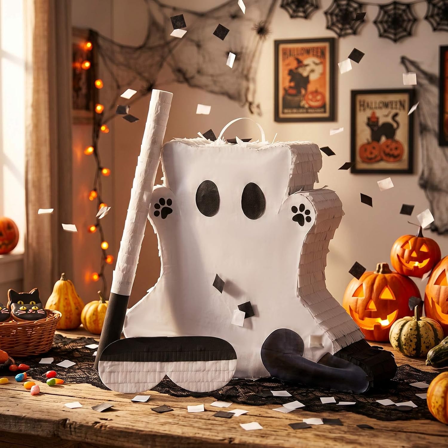 PIÑATA GATO FANTASMA HALLOWEEN SEENELLING BLANCO Y NEGRO - 2