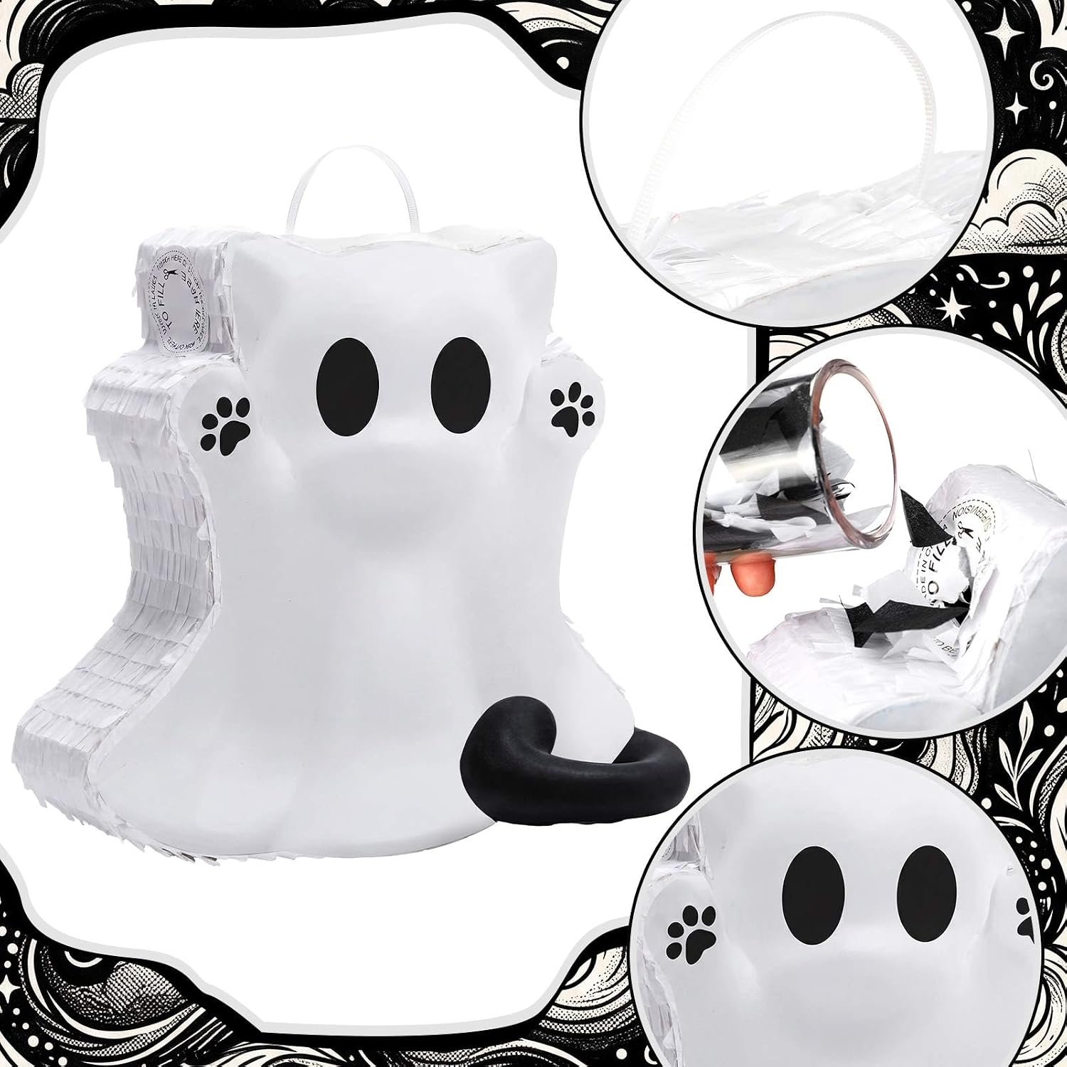 PIÑATA GATO FANTASMA HALLOWEEN SEENELLING BLANCO Y NEGRO - 3