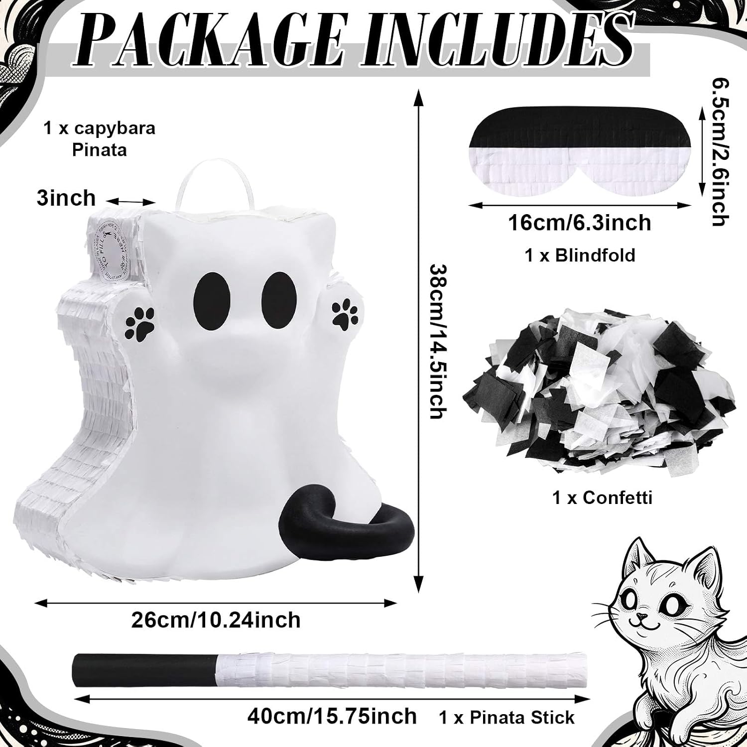 PIÑATA GATO FANTASMA HALLOWEEN SEENELLING BLANCO Y NEGRO - 4