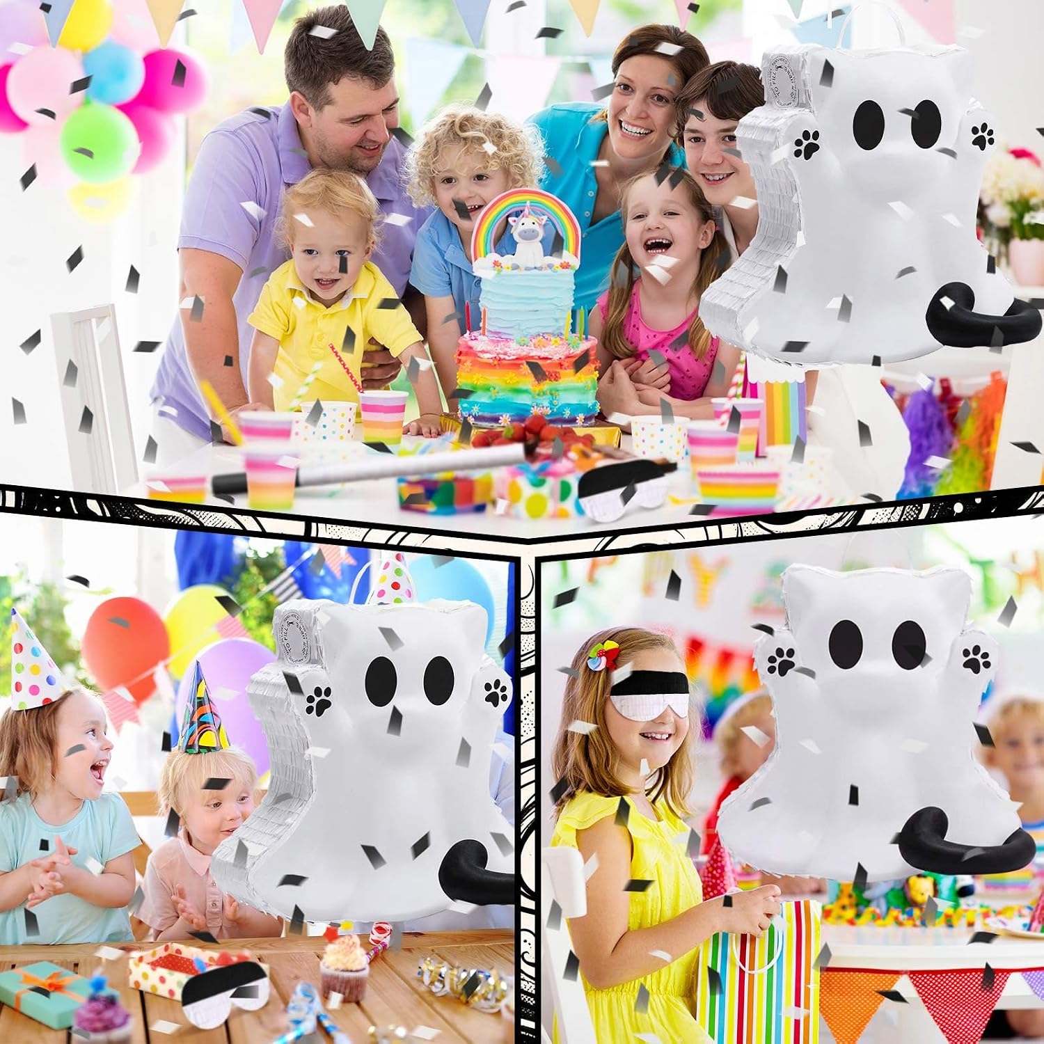 PIÑATA GATO FANTASMA HALLOWEEN SEENELLING BLANCO Y NEGRO - 5