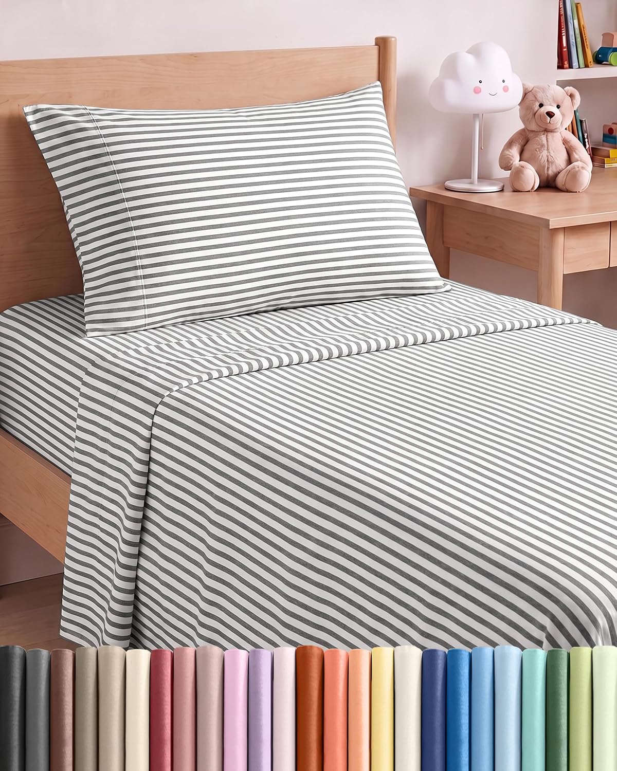 JUEGO DE SÁBANAS TWIN SIZE 3 PIEZAS MICROFIBRA RAYAS GRIS - 1