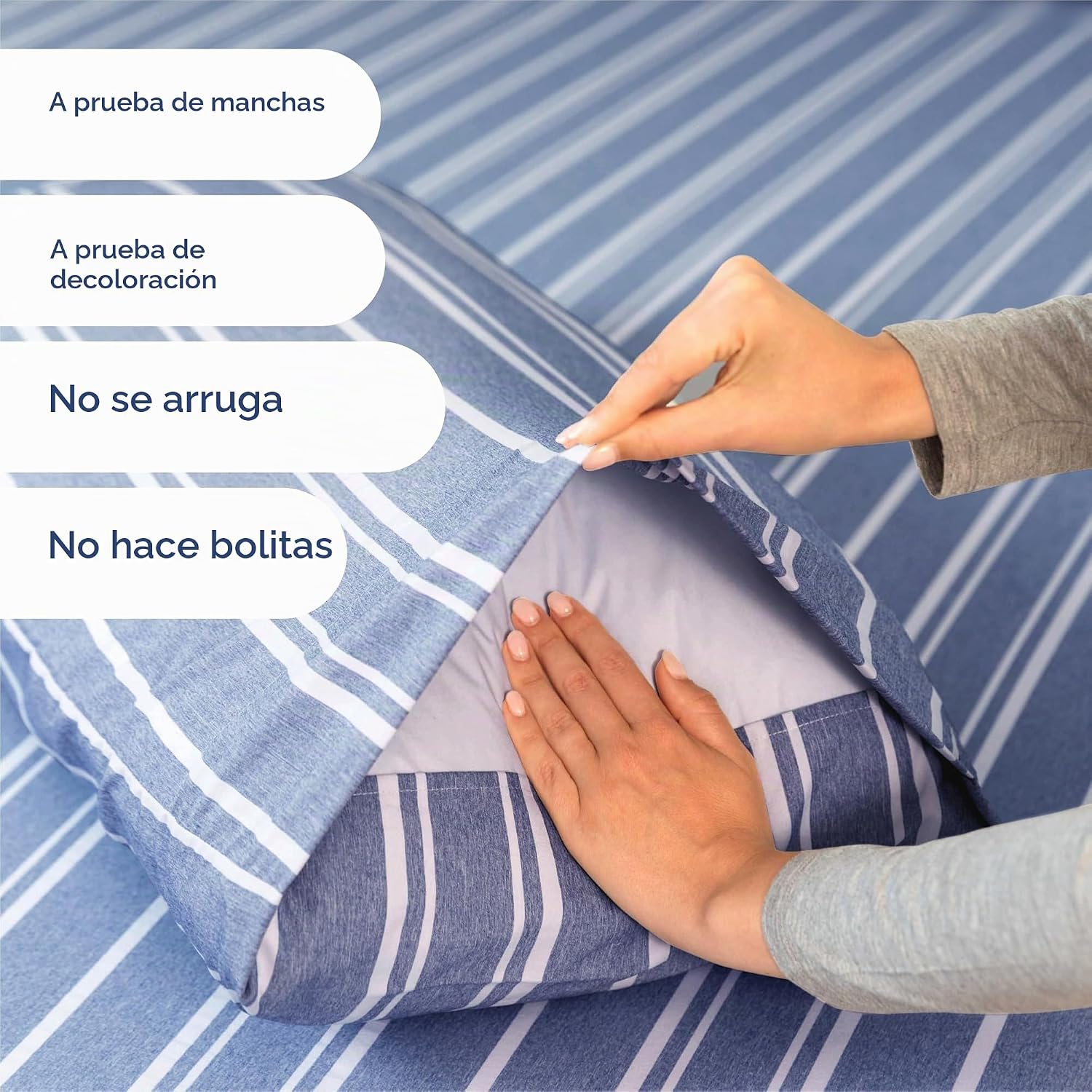 JUEGO DE SÁBANAS SPLIT KING 5 PIEZAS MICROFIBRA AZUL RAYAS - 5