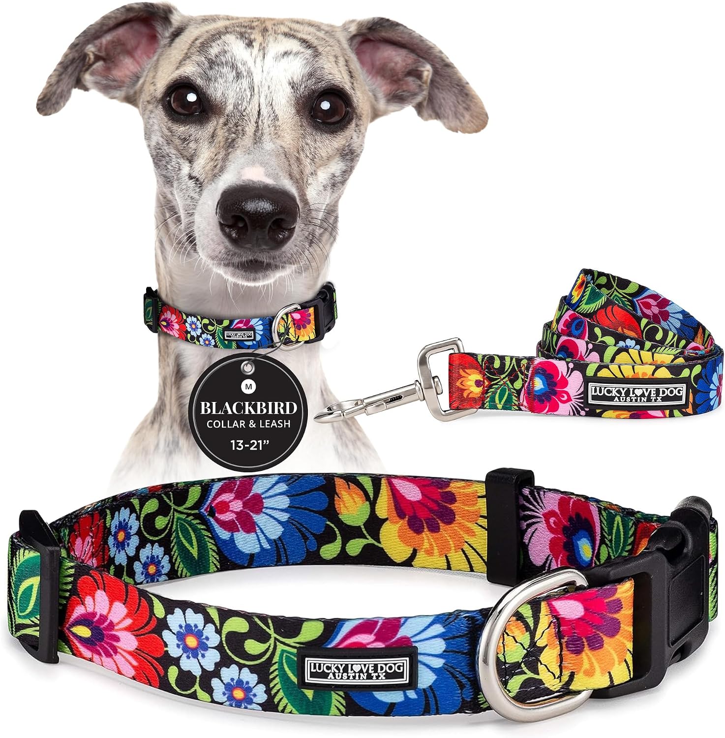 COLLAR Y CORREA LUCKY LOVE DOG BLACKBIRD PARA PERROS MEDIANOS - 1