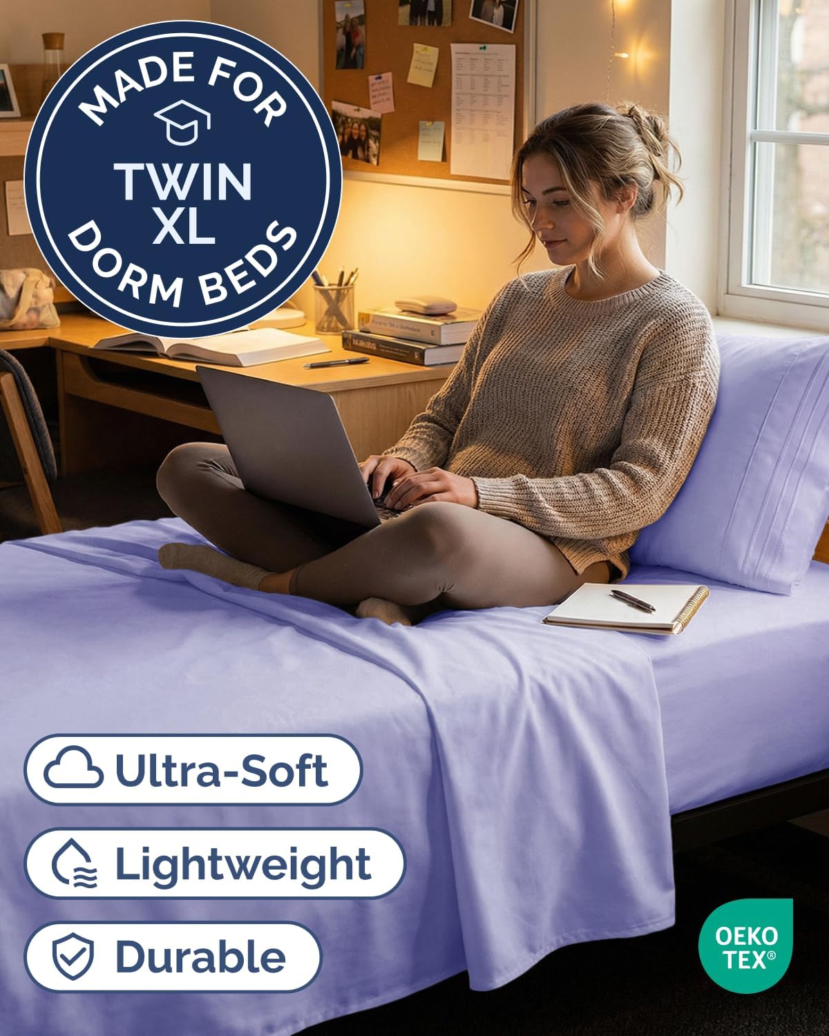 JUEGO DE SÁBANAS TWIN XL 3 PIEZAS CGK UNLIMITED MICROFIBRA LAVANDA - 2